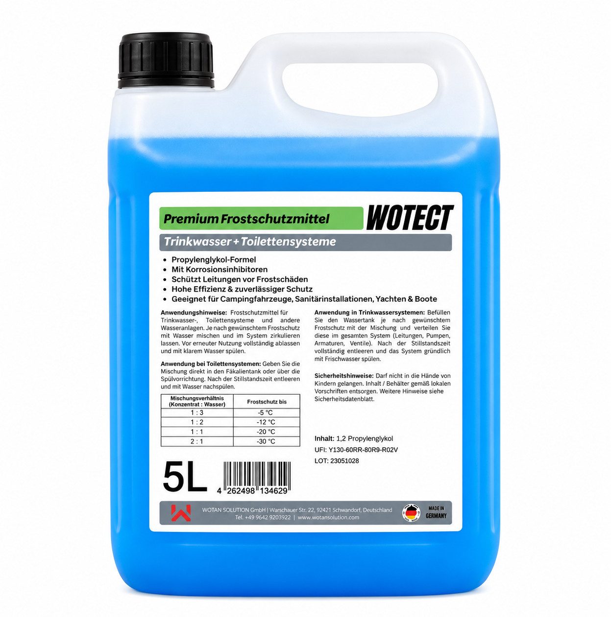 Wotect Trinkwasser-Frostschutz Premium Frostschutz für Trinkwasser- und Sanitärsysteme 5 L, bis -35 °C, 5 l, Frostschutz und Korrosionsschutz für Trinkwasser- und Sanitärsysteme