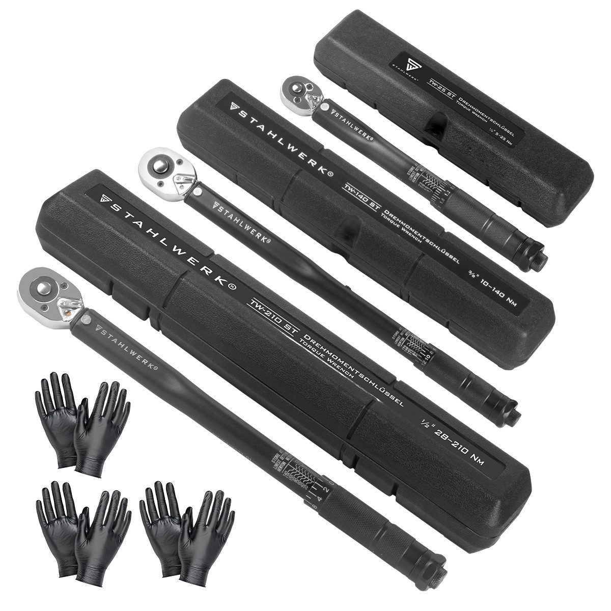 STAHLWERK Drehmomentschlüssel Drehmomentschlüssel Dreierset bis 210 NM (Packung, 3 St), verchromt