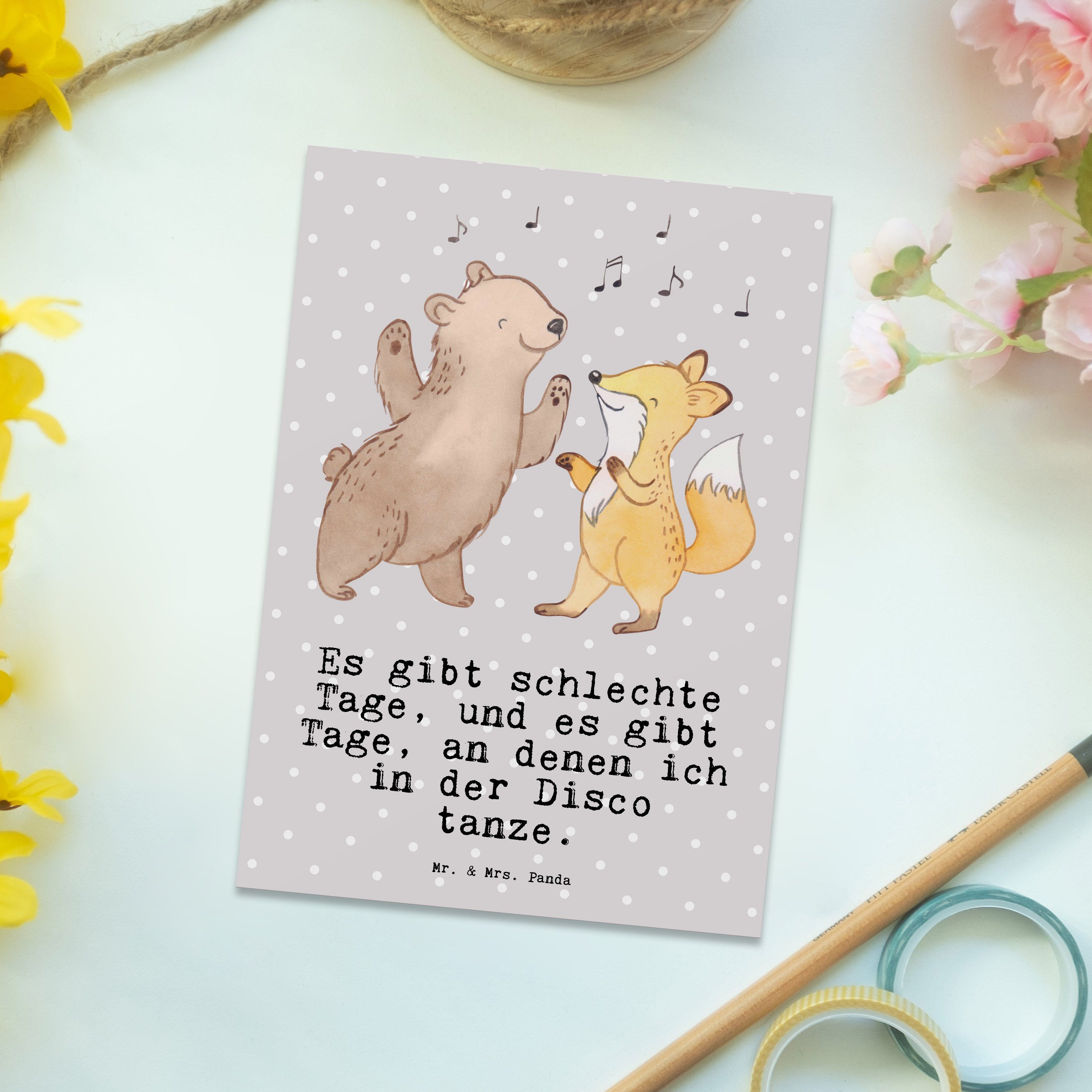 Pastell Geschenk, & Ge Panda Einladungskarte, Tage Mrs. - Fuchs Bär Mr. - Disco Grau Postkarte &