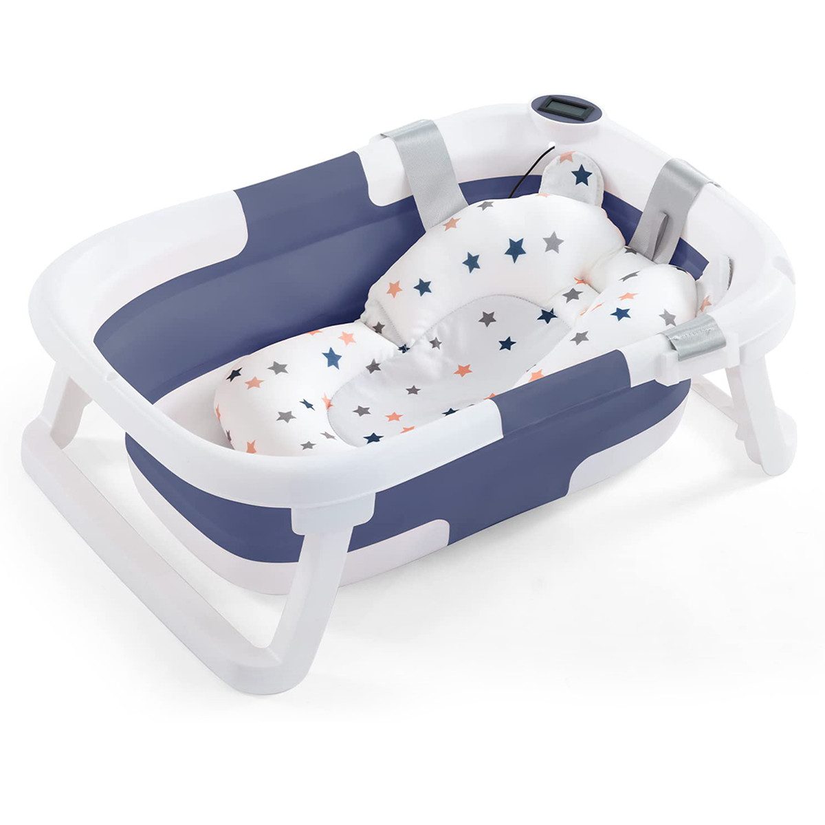 Novzep Babybadewanne Zusammenklappbare Babybadewanne mit Thermometer und Schwimmkissen, tragbare Reise-Babywanne für Kleinkinder von 0 bis 36 Monaten