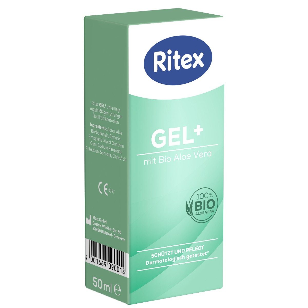 Ritex Gleitgel GEL+, Flasche mit, 1-tlg., superfeuchtes Gleitgel mit Bio Aloe Vera - für trockene Haut