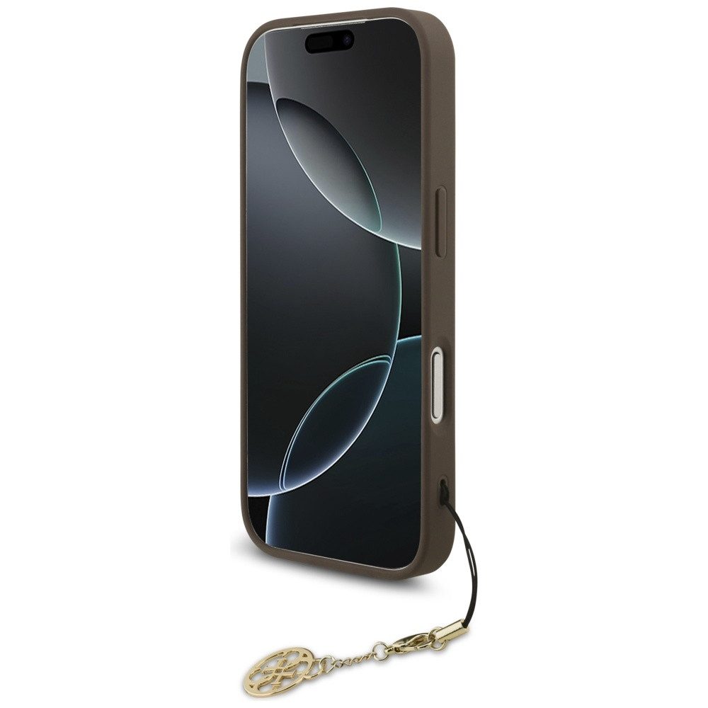 Guess Handyhülle iPhone 17 Pro MagSafe Kunstleder braun mit Kette goldfarbig 6,3 Zoll, Kantenschutz – Bild 4 von 5