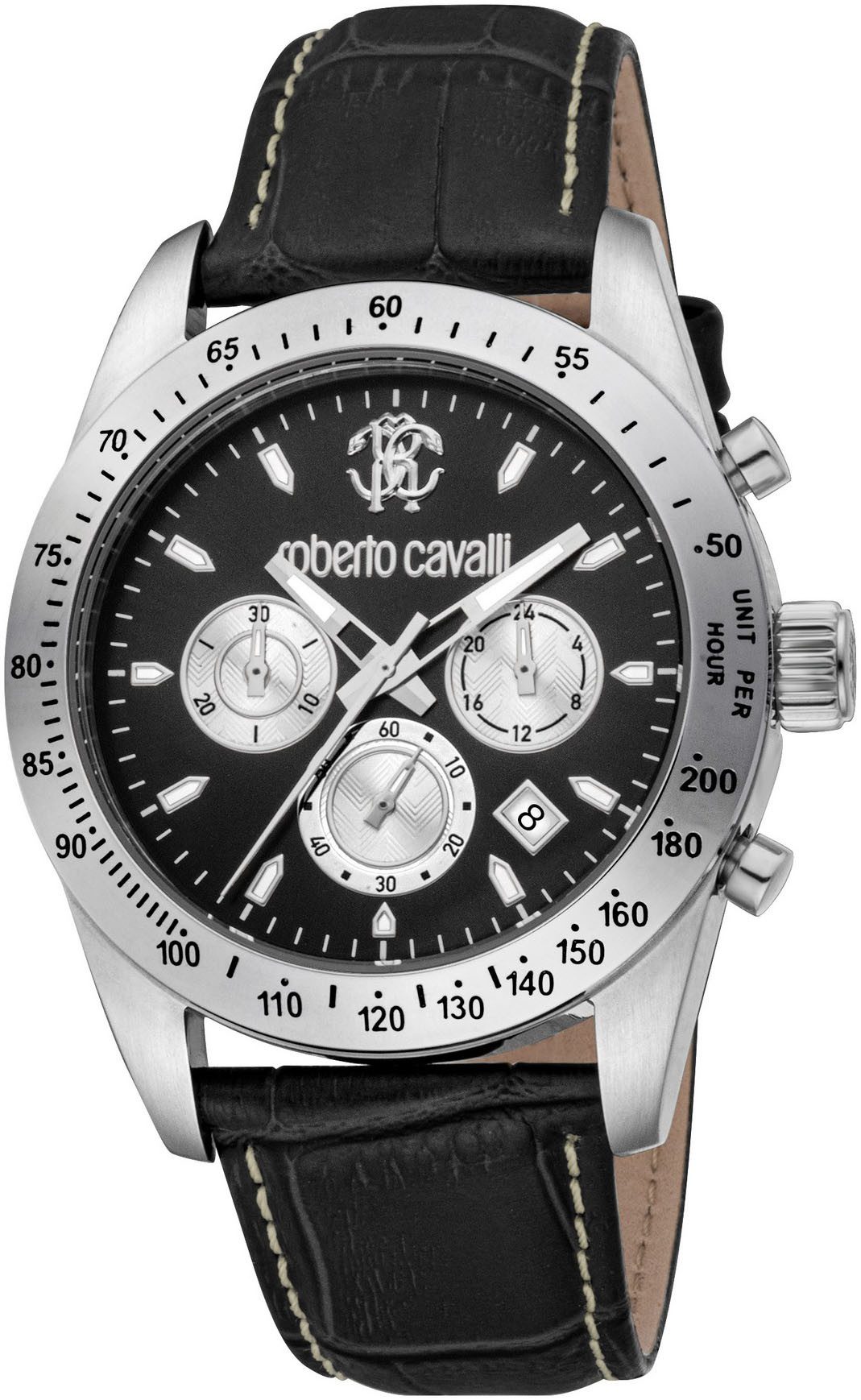 roberto cavalli Chronograph Uomo Chrono RC5G046L1015, Quarzuhr, Armbanduhr, Herrenuhr, Lederarmband, analog, Tag