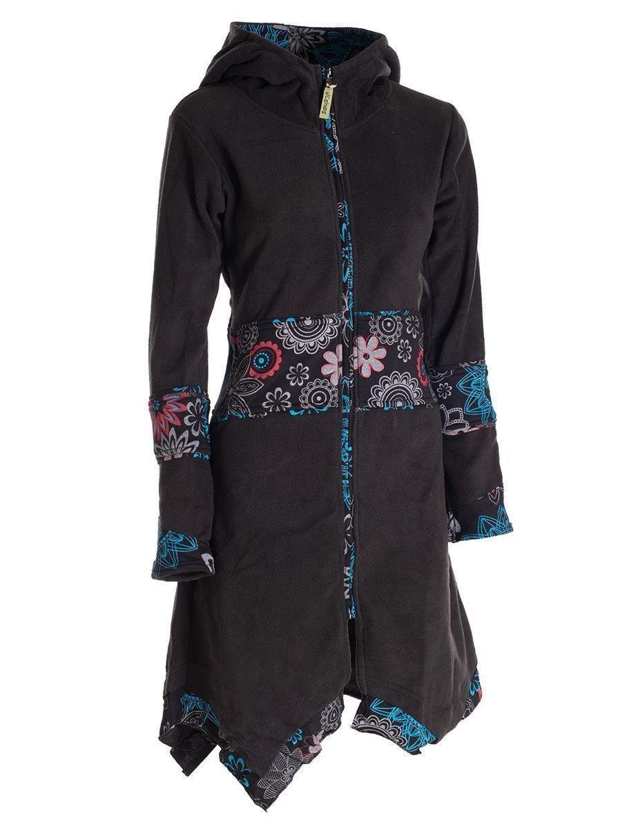 Vishes Kurzmantel Fleece Mantel Fleecemantel Ethno, Gothik, Goa, Style Hooded Cardigan Boho Zipfelkapuzenjacke schwarz