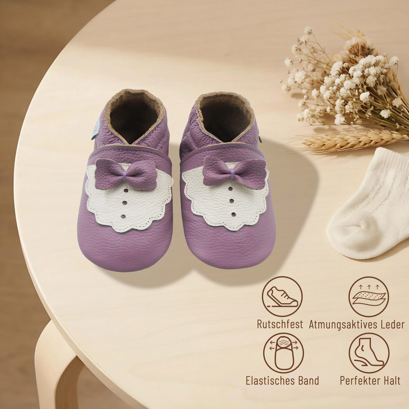 Basrakids Basrakids Baby Lederpuschen mit Fliege rutschfest Lauflernschuhe Lauflernschuh