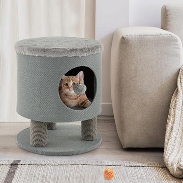 KOMFOTTEU Katzentoilette, Katzenhaus mit Plüschliegefläche, Spielball, moderner Fußhocker