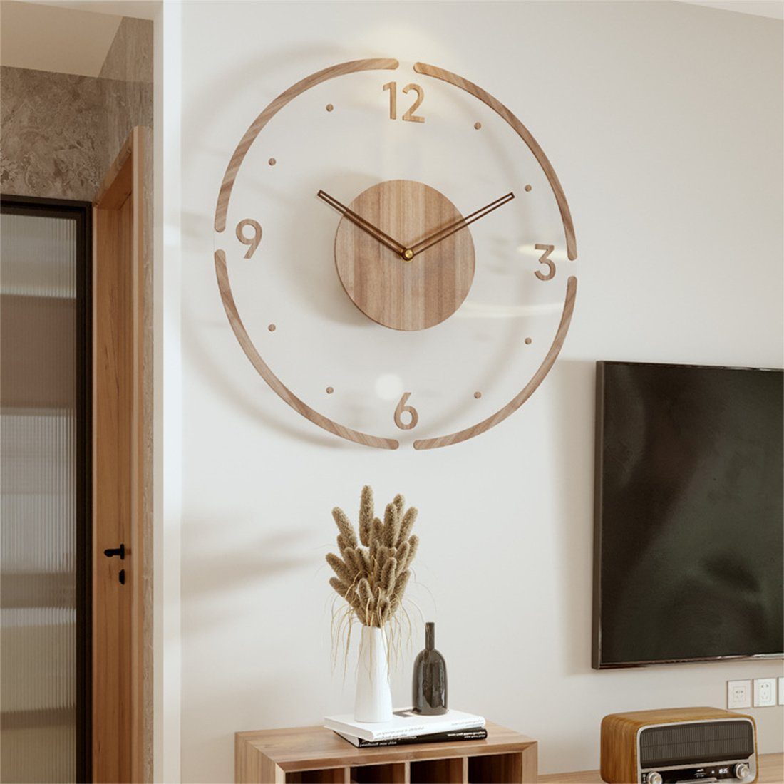HOPPO~ Wanduhr Wanduhr 35cm aus Massivholz, dekorative Wanduhr für das  Wohnzimmer