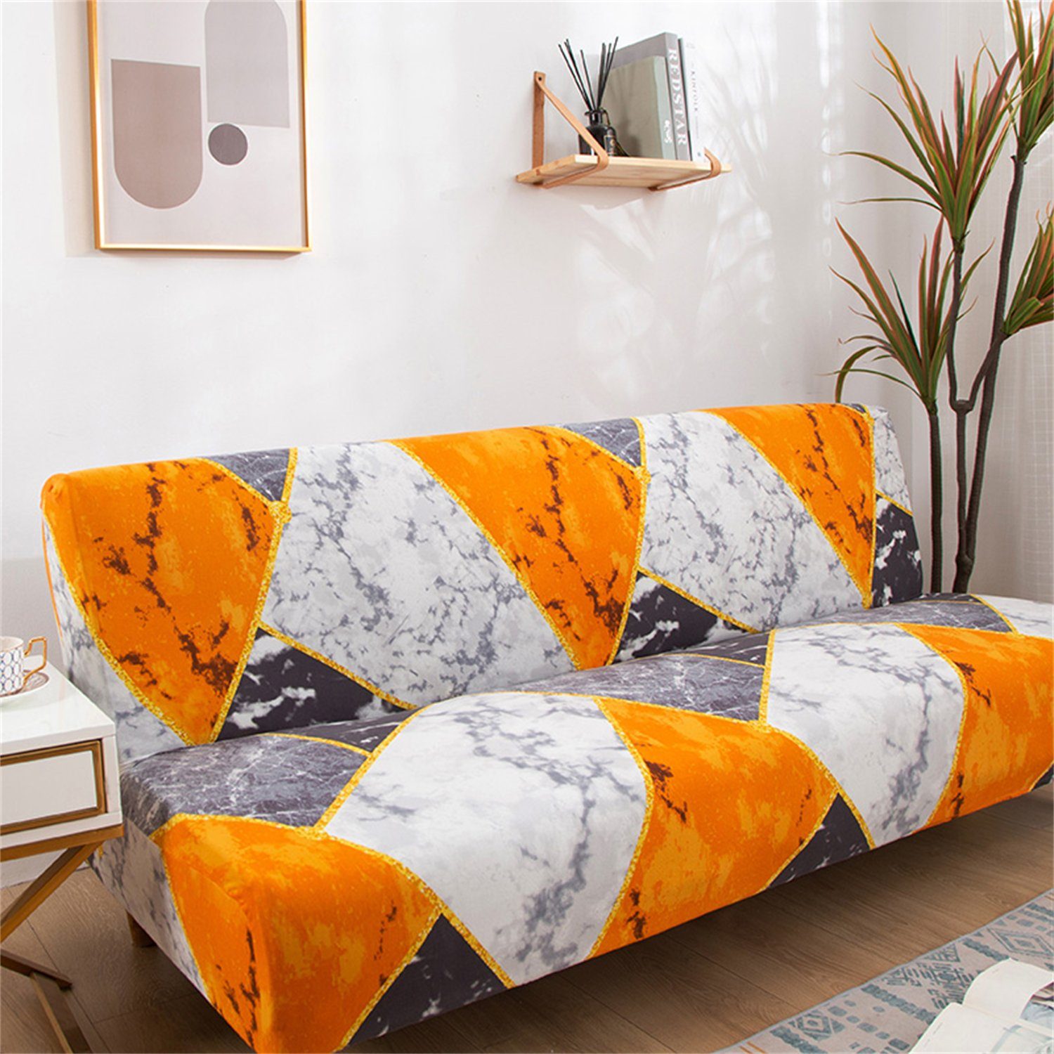 Orange Gedruckt Couch-Möbelschutz Sofabezug, HOMEIDEAS, ärmellos Sofahusse,