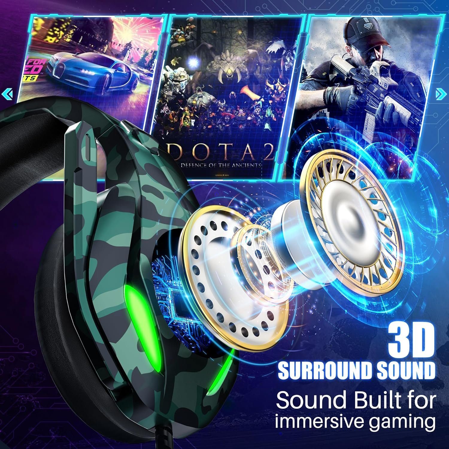 Gaming-Headset LED-Licht, Over-Ear-Kopfhörer, Stynice (Headset mit 3,5 120) und Mikrofon mm Headset PS4 flexibel kabelgebundenes