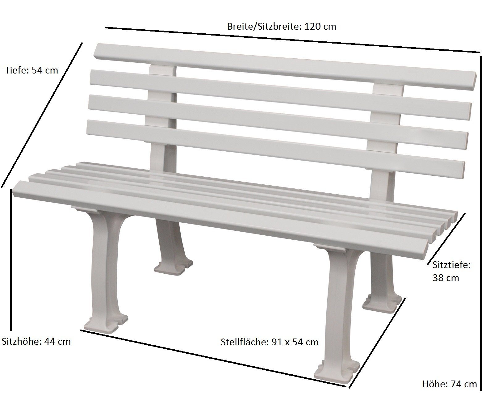 Blome Gartenbank IBIZA (1-St), Wetterfeste Parkbank 2-sitzer weiss, aus bruch-/frostfestem Kunststoff