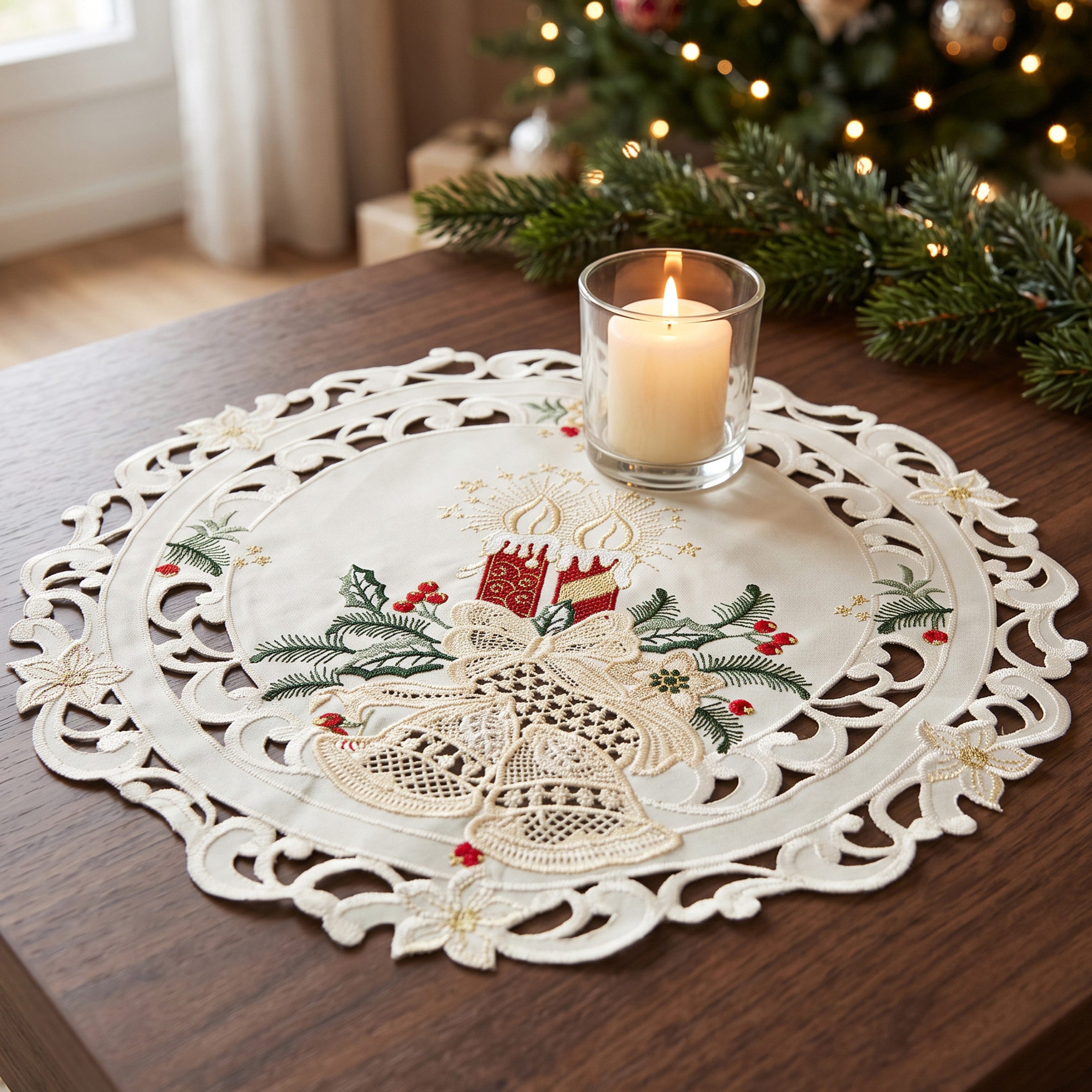 Stoffschmiede Tischdecke Weihnachten mit Spitzeneinsatz
