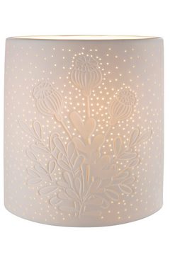 GILDE Tischleuchte Porzellan Leuchte Farbe weiß Mohnblume Form Ellipse Höhe 20cm, ohne Leuchtmittel, Warmweiß, Tischleuchte