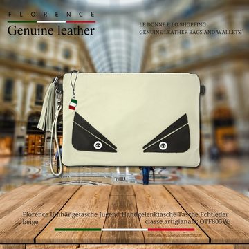 FLORENCE Umhängetasche Florence Umhängetasche Jugend/Damen weiß (Umhängetasche), Jugend, Damen Leder Umhängetasche, Handgelenktasche beige schwarz 30cm