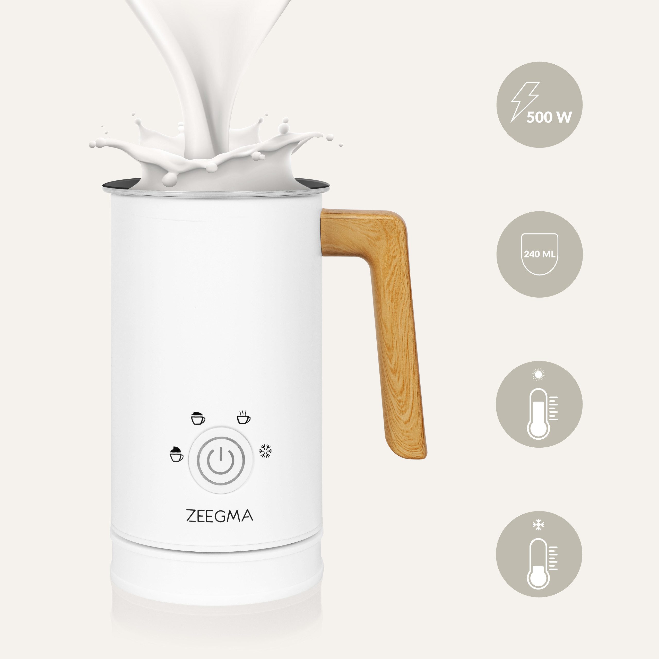 Zeegma Milchaufschäumer MILKEE, 500,00 W, 4 Modi: Heiß- und Kaltschäumen/Touch-Bedienfeld/500 W