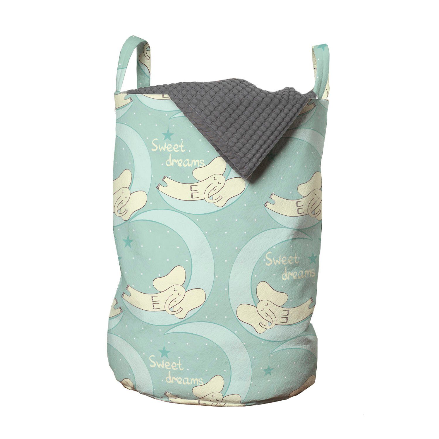 Abakuhaus Wäschesäckchen Wäschekorb mit Griffen Kordelzugverschluss für Waschsalons, Elefant Nursery Tier auf Crescent
