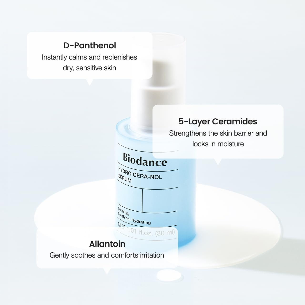 Biodance Gesichtsserum Hydro Cera-Nol Serum 30ml – feuchtigkeitsspendendes Serum mit 5% Panthenol, 5-fach Ceramiden & Hyaluronsäure – stärkt die Hautbarriere -, Hydro Cera-Nol Ampoule für empfindliche Haut