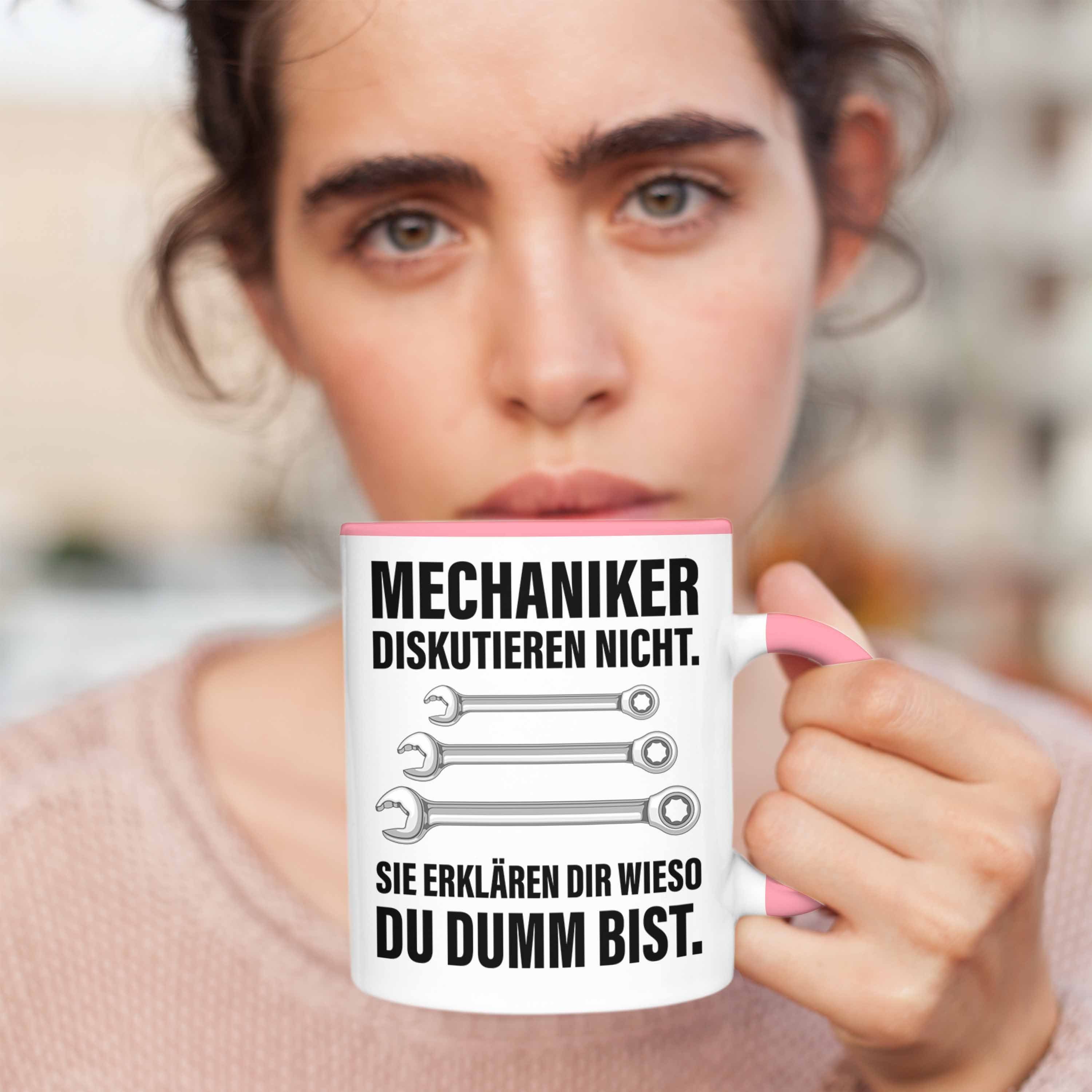 Trendation Tasse Trendation Geschenk Rosa KFZ Tasse Mechatroniker Tasse Lustig Mechaniker - Werkstatt Automechaniker