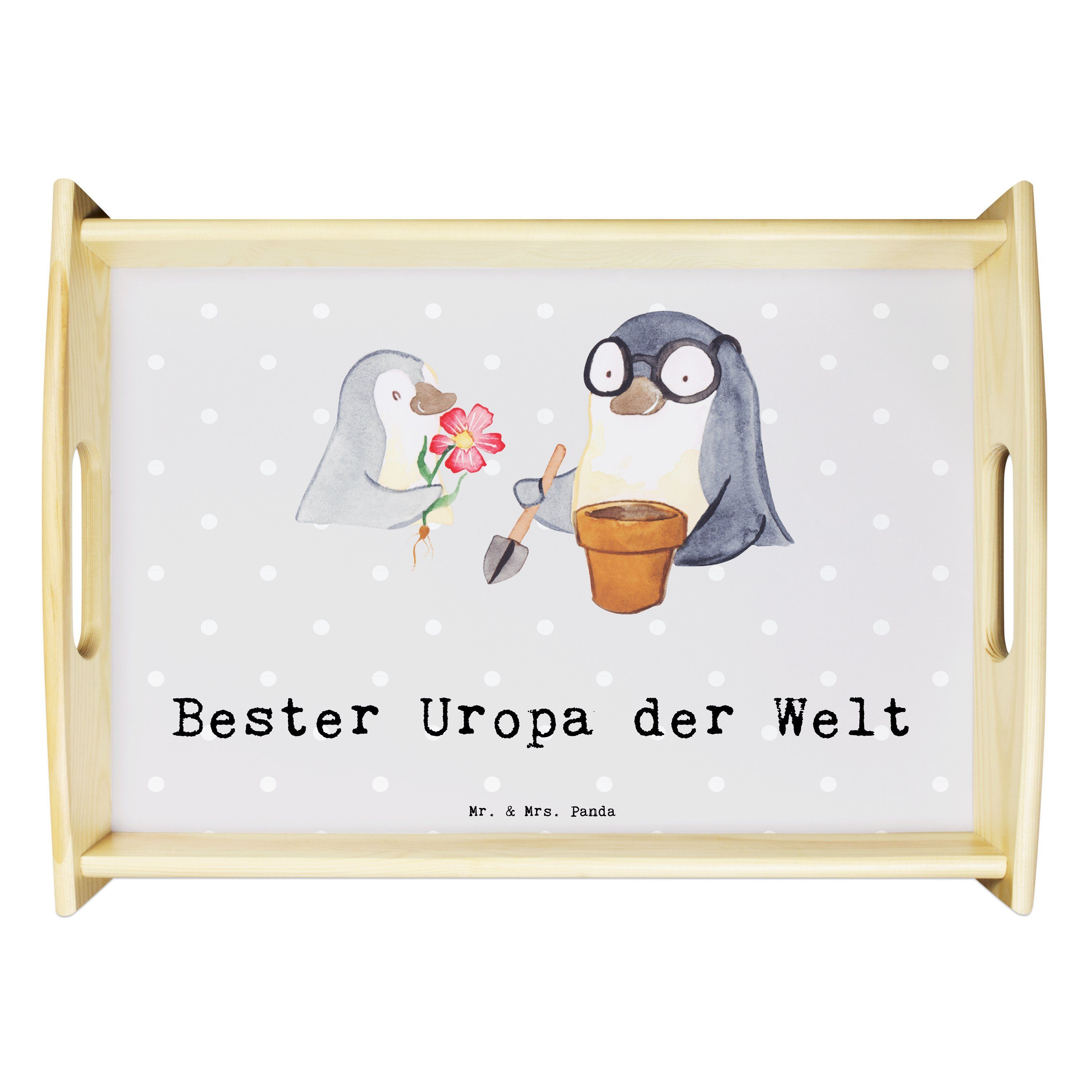 Mr. & Mrs. Panda Tablett Pinguin Bester Uropa der Welt - Grau Pastell - Geschenk, Mitbringsel, Echtholz lasiert, (1-tlg)