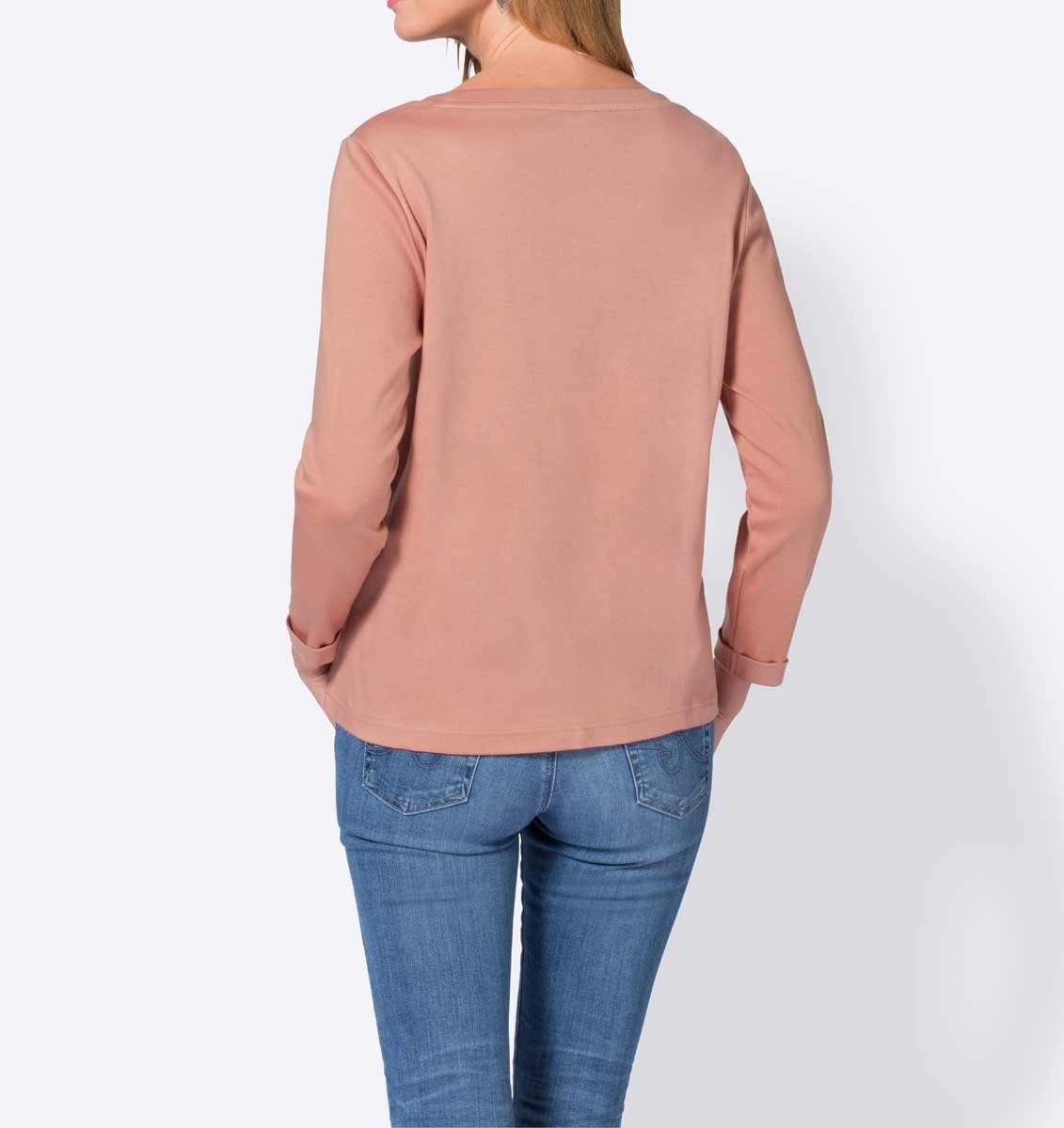 apricot Jerseyshirt Damen Ambria T-Shirt Stickerei, mit AMBRIA