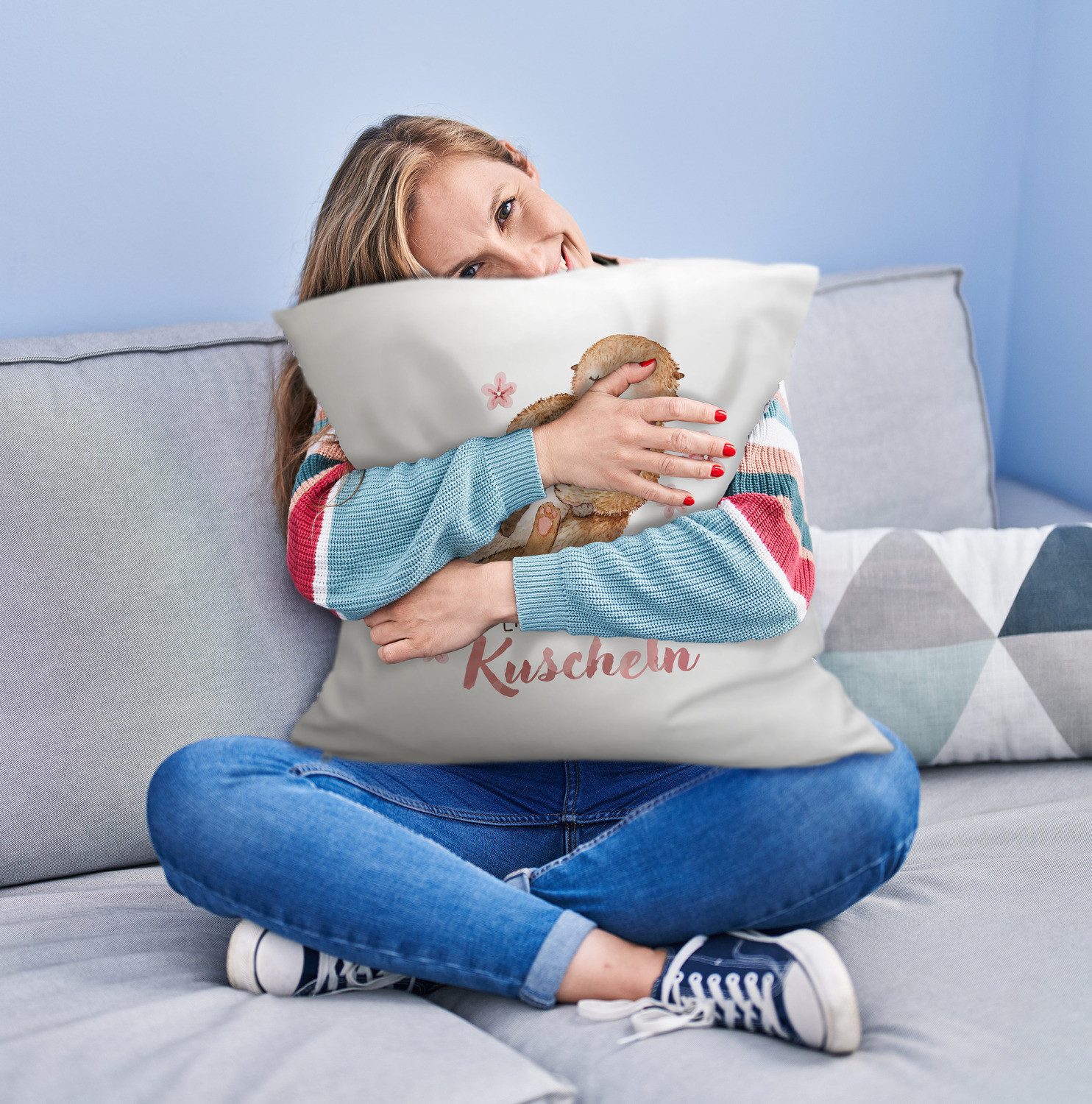 speecheese Dekokissen Otter Baby und Mutter Kuschelkissen mit Spruch Einfac günstig online kaufen