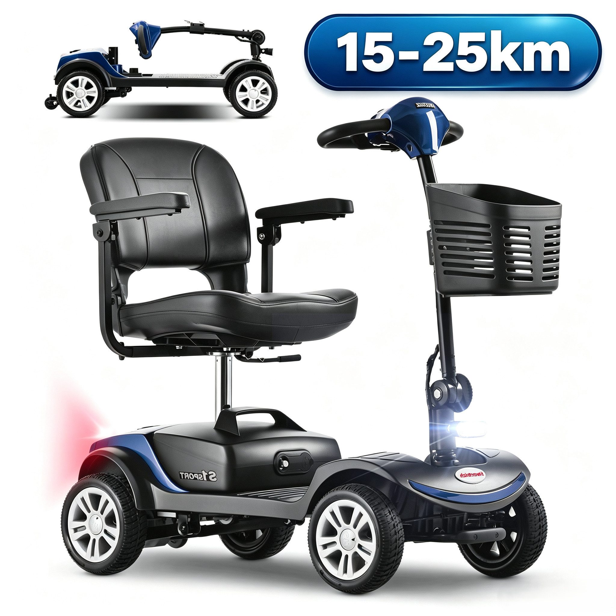 muvano Elektromobil 300W Motor 25km Reichweite 360° Drehsitz 136kg Traglast Seniorenmobil, 300 W, führerscheinfrei, klappbar Für Senioren und Erwachsene