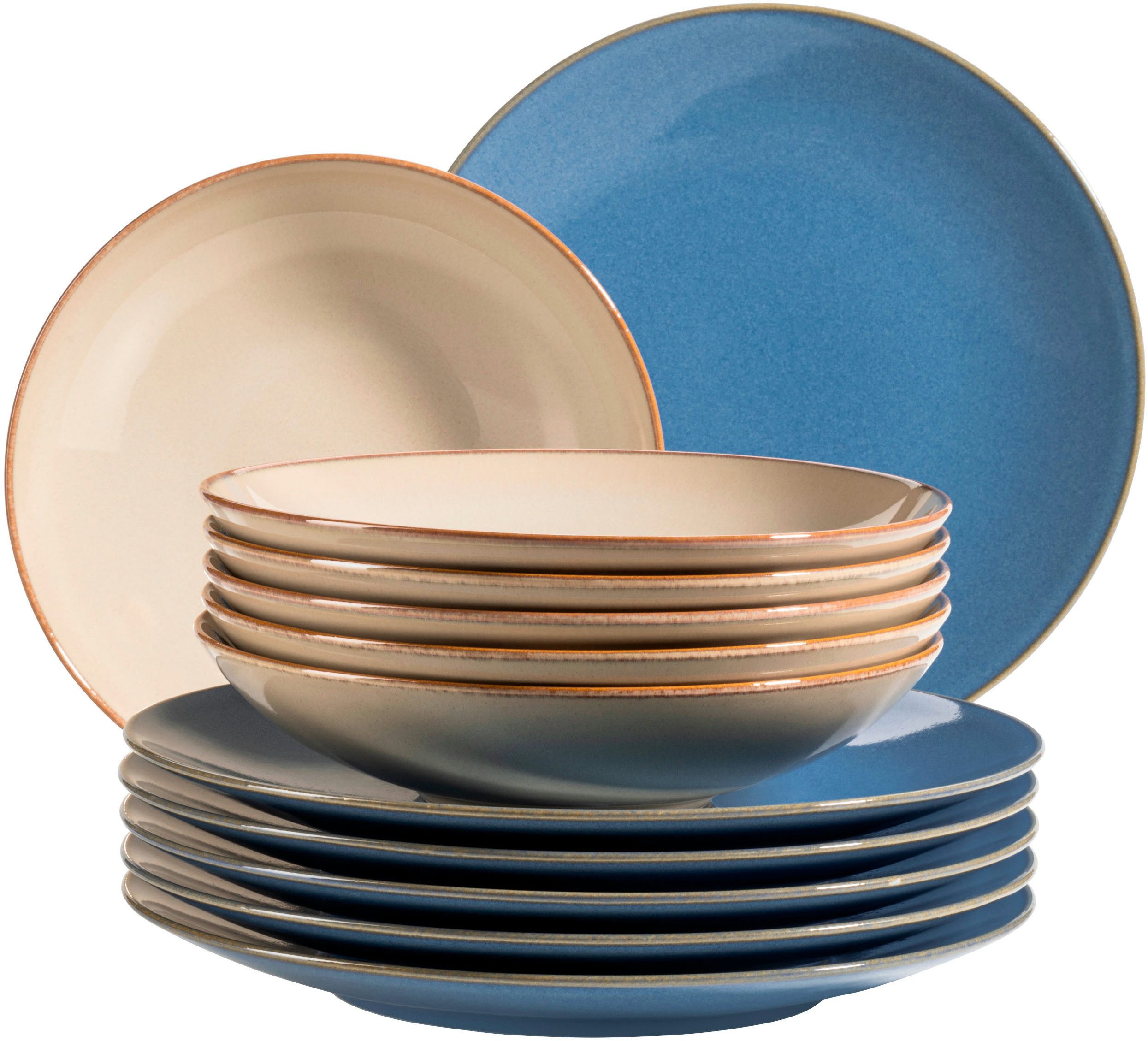 MÄSER Tafelservice OSSIA, Teller Set, Keramik (12-tlg), 6 Personen, Keramik