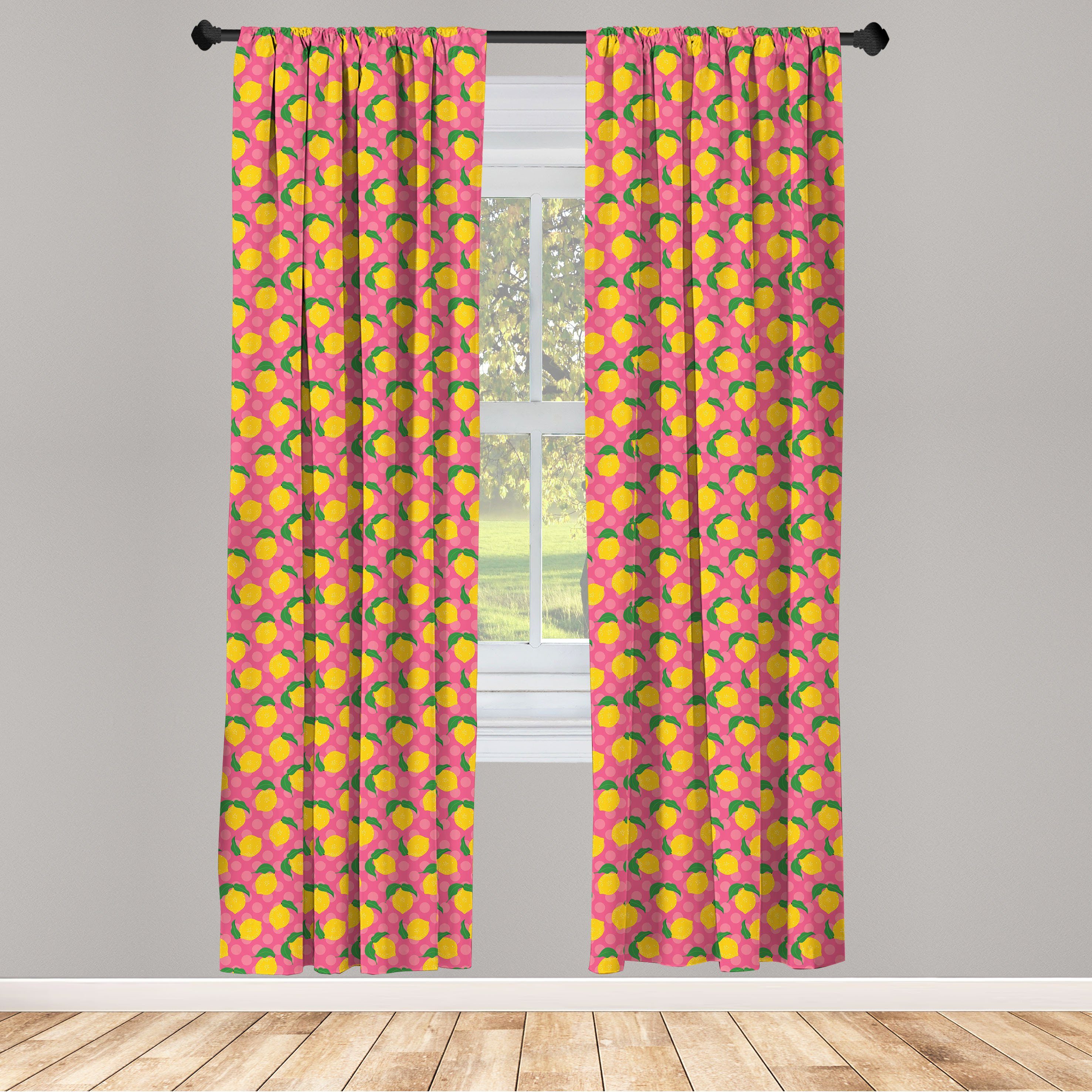 Gardine Vorhang für mit Tupfen Abakuhaus, Dekor, Wohnzimmer Zitrone Schlafzimmer Zitronen Microfaser, Blättern