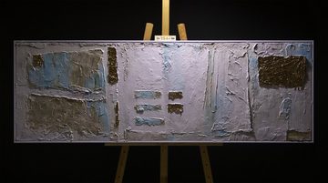 YS-Art Gemälde Stabilität, Abstraktes Leinwand Bild Handgemalt Weiß Gold mit Rahmen