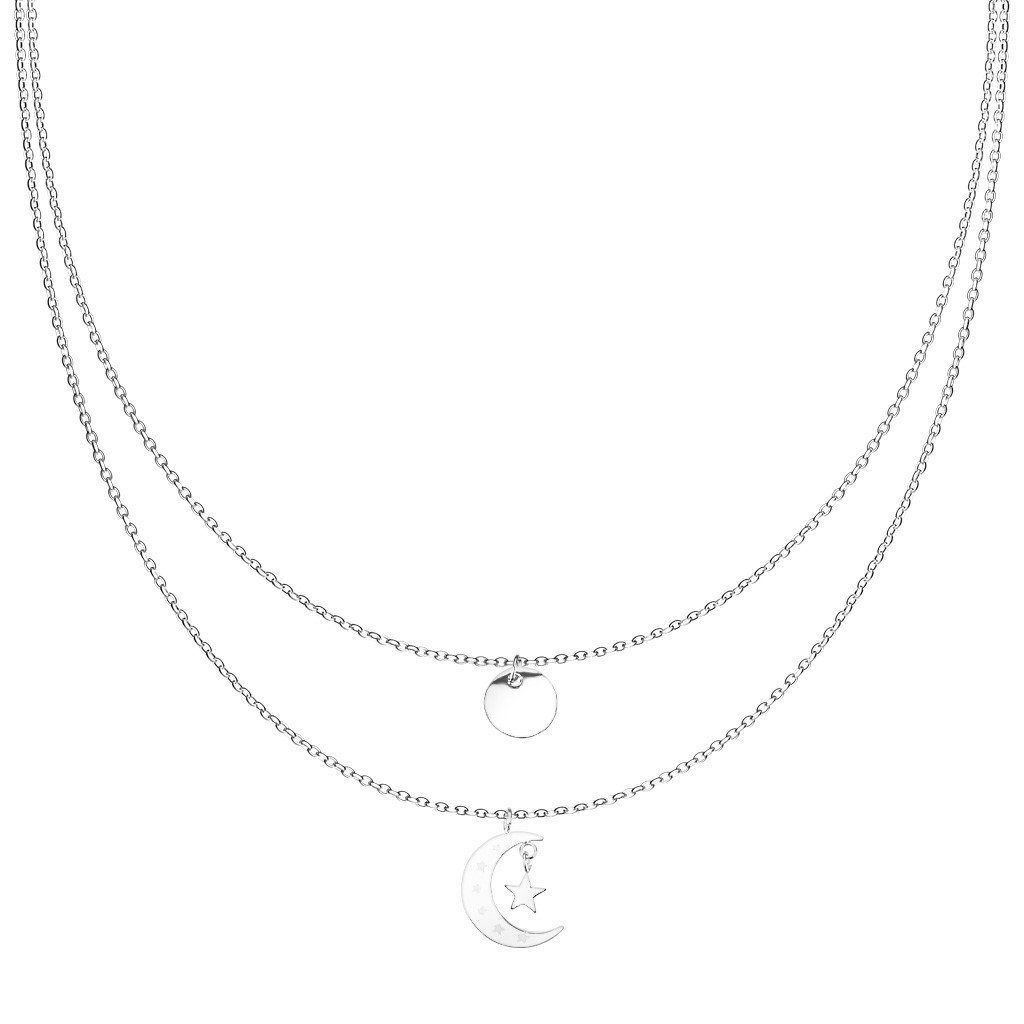 BUNGSA Ketten-Set Kette Doppelkette mit Plättchen, Mond und Sterne-Anhänger aus Edelstah (1-tlg), Halskette Necklace