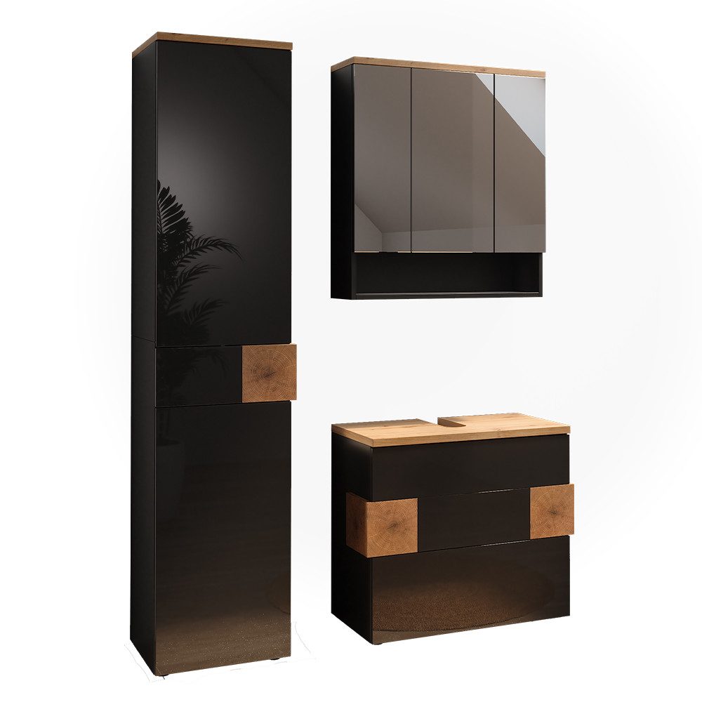 Vicco Badmöbel-Set Eden, Anthrazit/Artisan-Eiche, 3 Teile, (3-St., 3er Set)