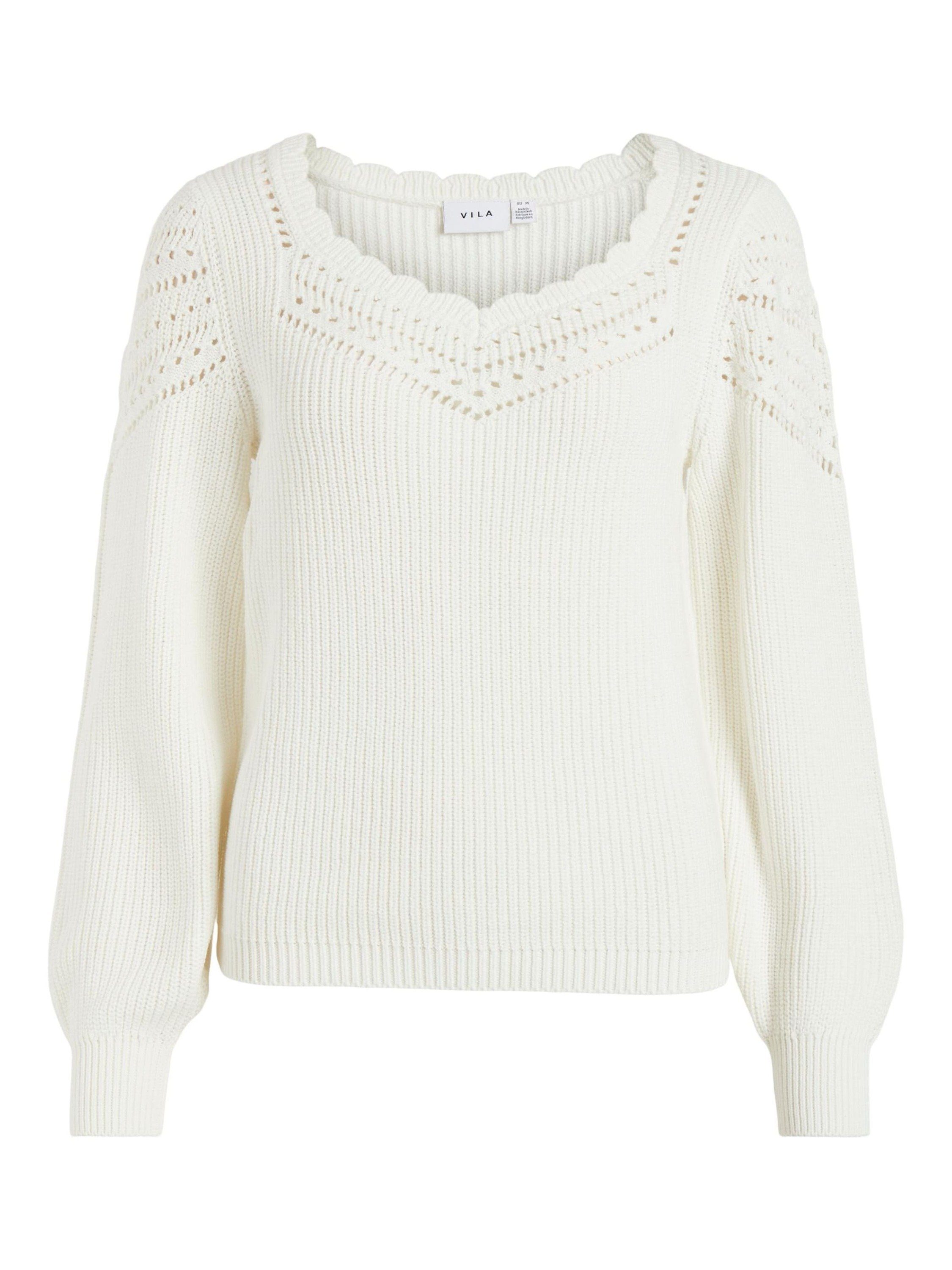 VILA Damen Strickpullover Vibooba – Mit Rüschen, Stehkragen & Ballonärmeln – Weicher Pulli Für Business & Freizeit