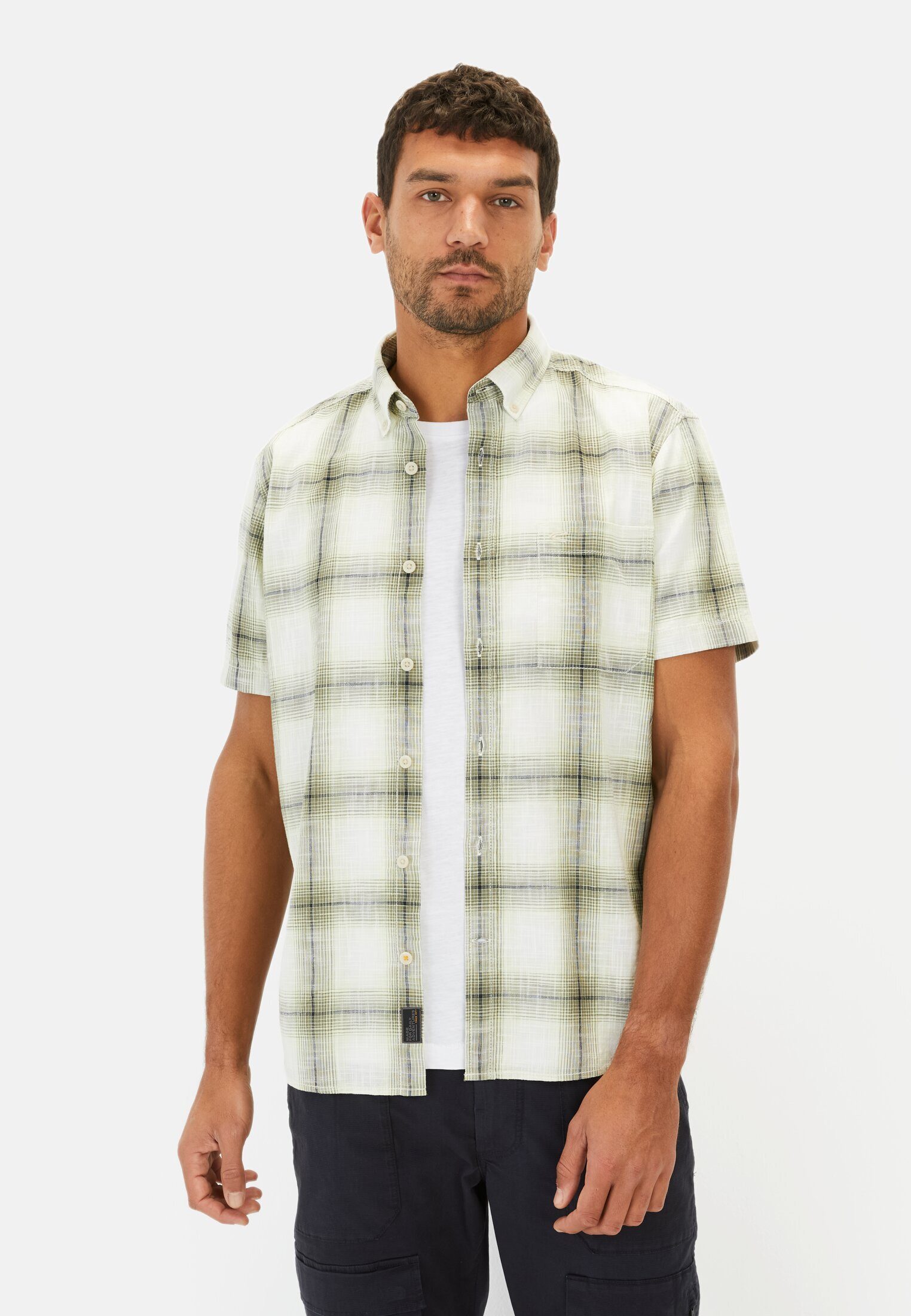 camel active Kurzarmhemd aus reiner Baumwolle Kurzarm Button-Down Button-Do günstig online kaufen