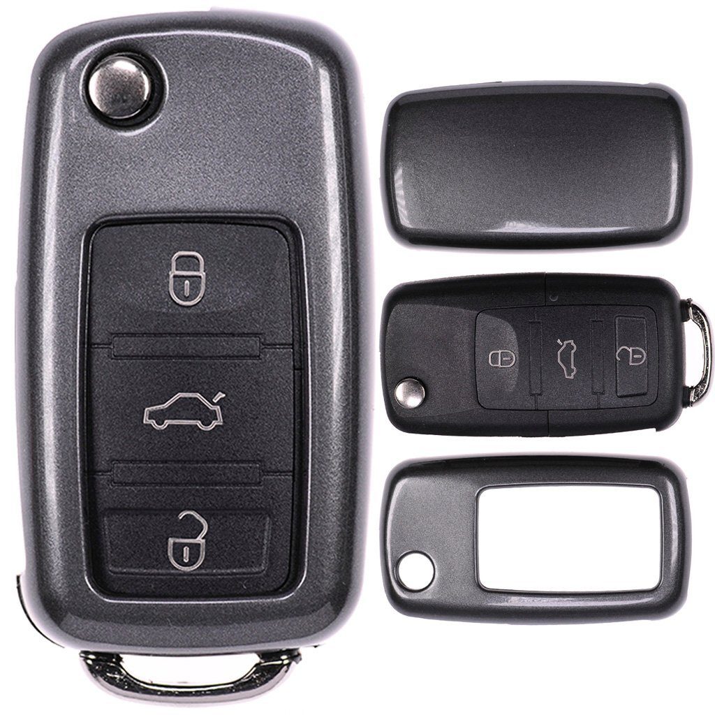 mt-key Schlüsseltasche Autoschlüssel Hardcover Schutzhülle Metallic Grau, für VW Golf 5 6 Sharan Skoda Octavia Polo Beetle Passat T5 bis 2009