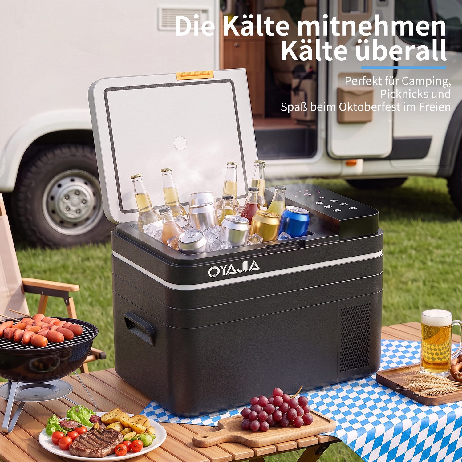 oyajia Elektrische Kühlbox Kompressor Gefriertruhe mobiler Kühlschrank, Kühltruhe, Gefrierbox, 31 l, Mit APP Steuerung, 12/24 V und 100-240 V, -20°C bis 20°C, k – Bild 2 von 5