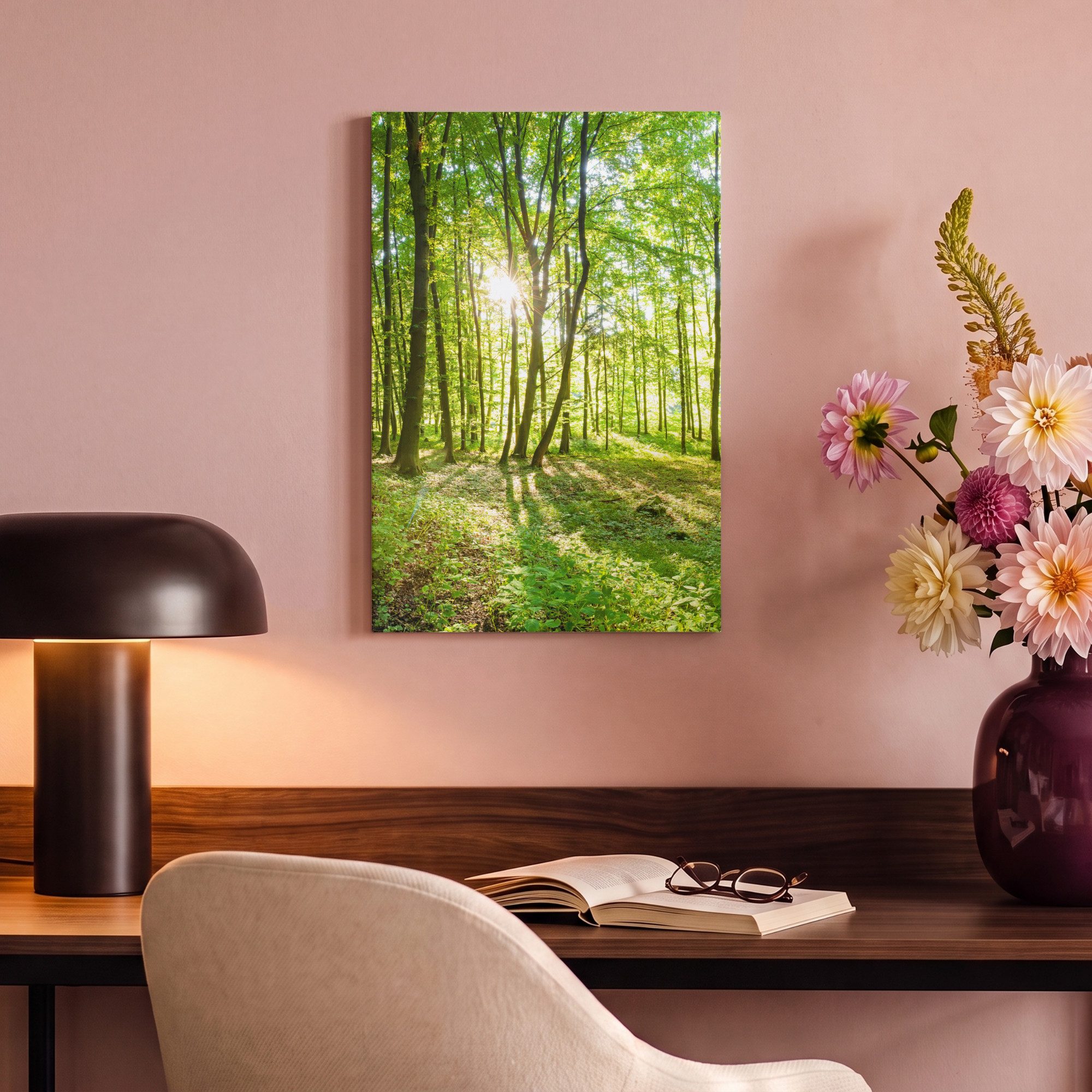 OneMillionCanvasses® Leinwandbild Natur - Bäume - Wald - Grün - Sonnenlicht, Fotodruck (1 St), Leinwand Bilder Klein, Wand Dekoration Aesthetic 30x20 cm – Bild 4 von 5