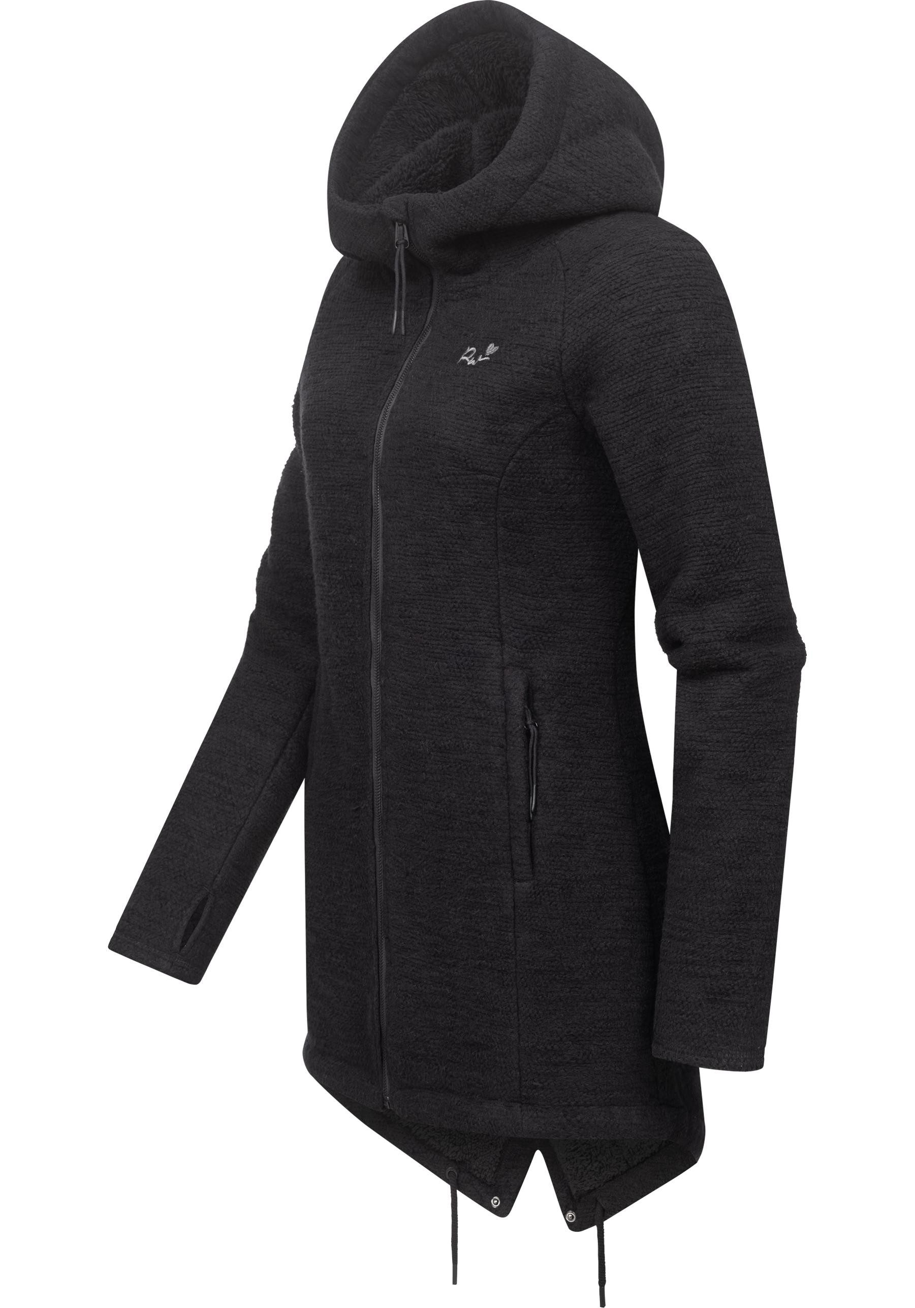 Ragwear Kapuzenstrickjacke Wingi Melange Sportliche Kapuzenjacke mit Teddy-Kunstfell