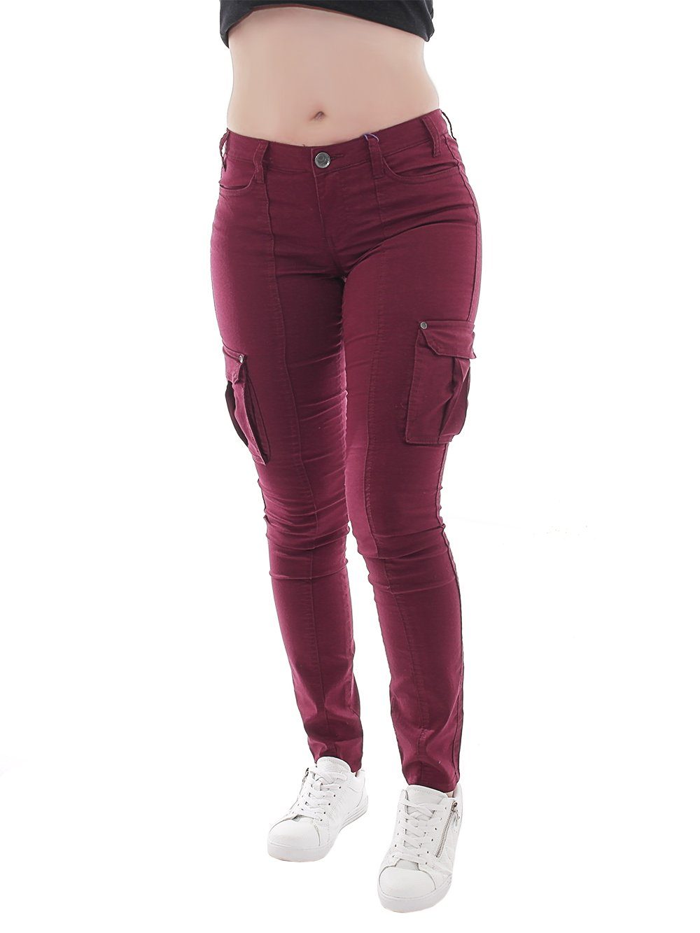 YESET Cargojeans Cargojeans Cargo Hose Jeans Röhre bordeaux 405125 Röhrenform