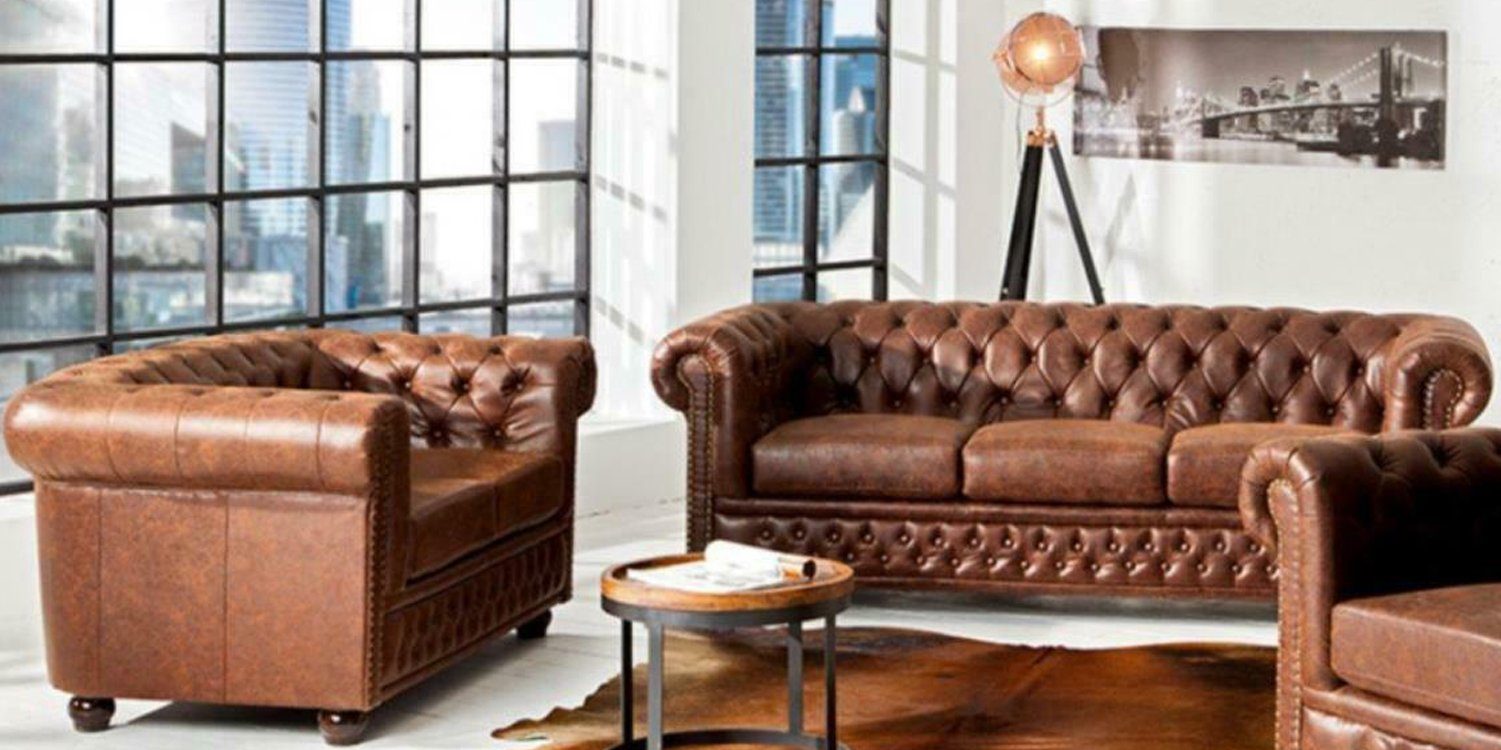 Sofagarnitur Chesterfield Neu in JVmoebel Braune Luxus Neu, Polstermöbel Made 3+Sitzer Europe Sofa