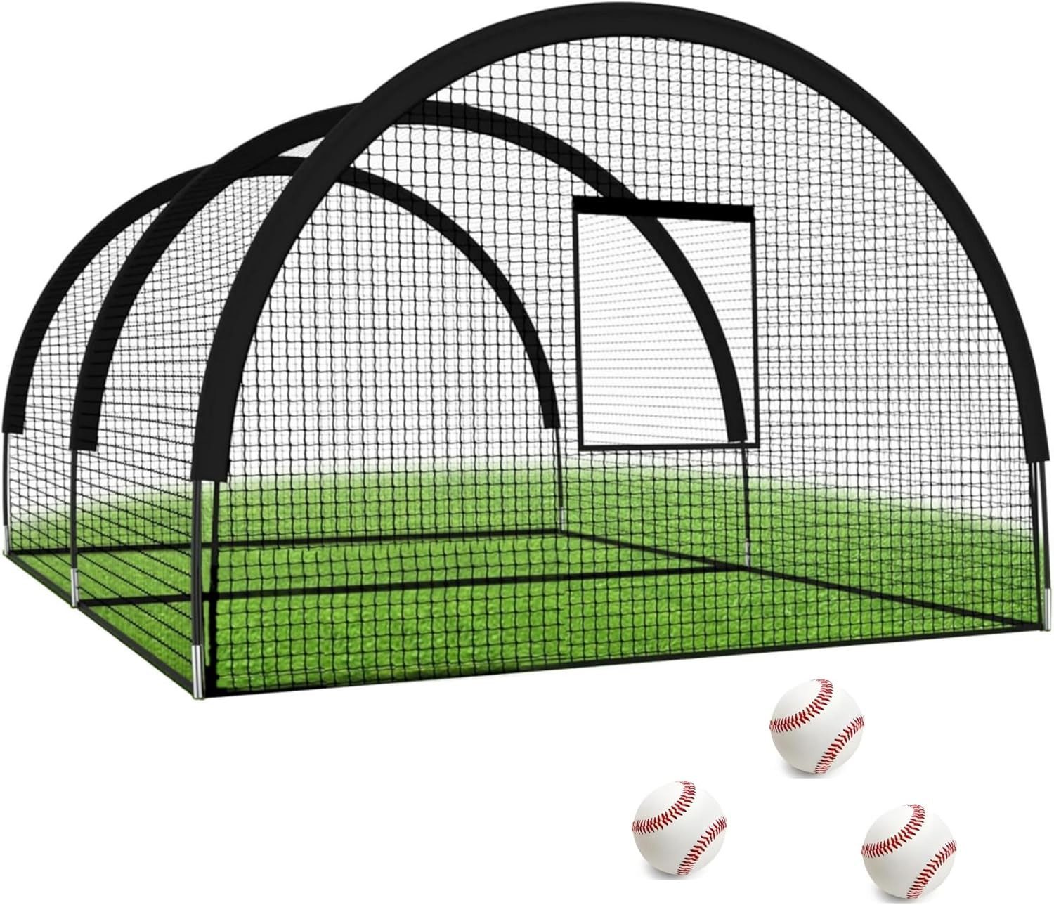 GarveeMore Multifunktionsnetz Baseball Schlagkäfig Netz 10*3.65*2.4m Tragbarer Baseballkäfig-Netz