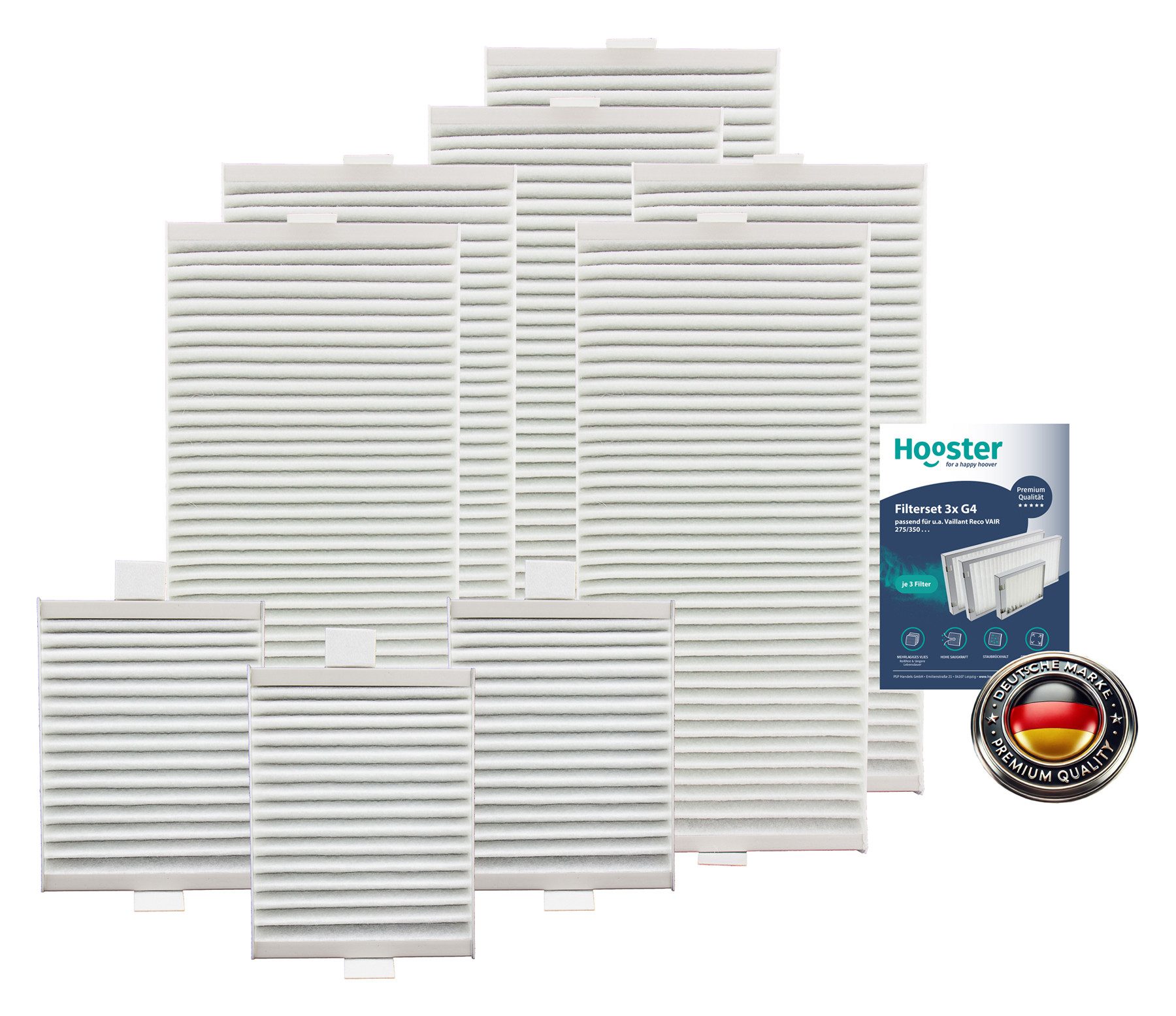 Hooster Luftfilter 3 Filter SETs G4 mit Bypass passend für Vaillant RecoVAIR VAR 275/350, 3 Sets = 9 Filter/Teile
