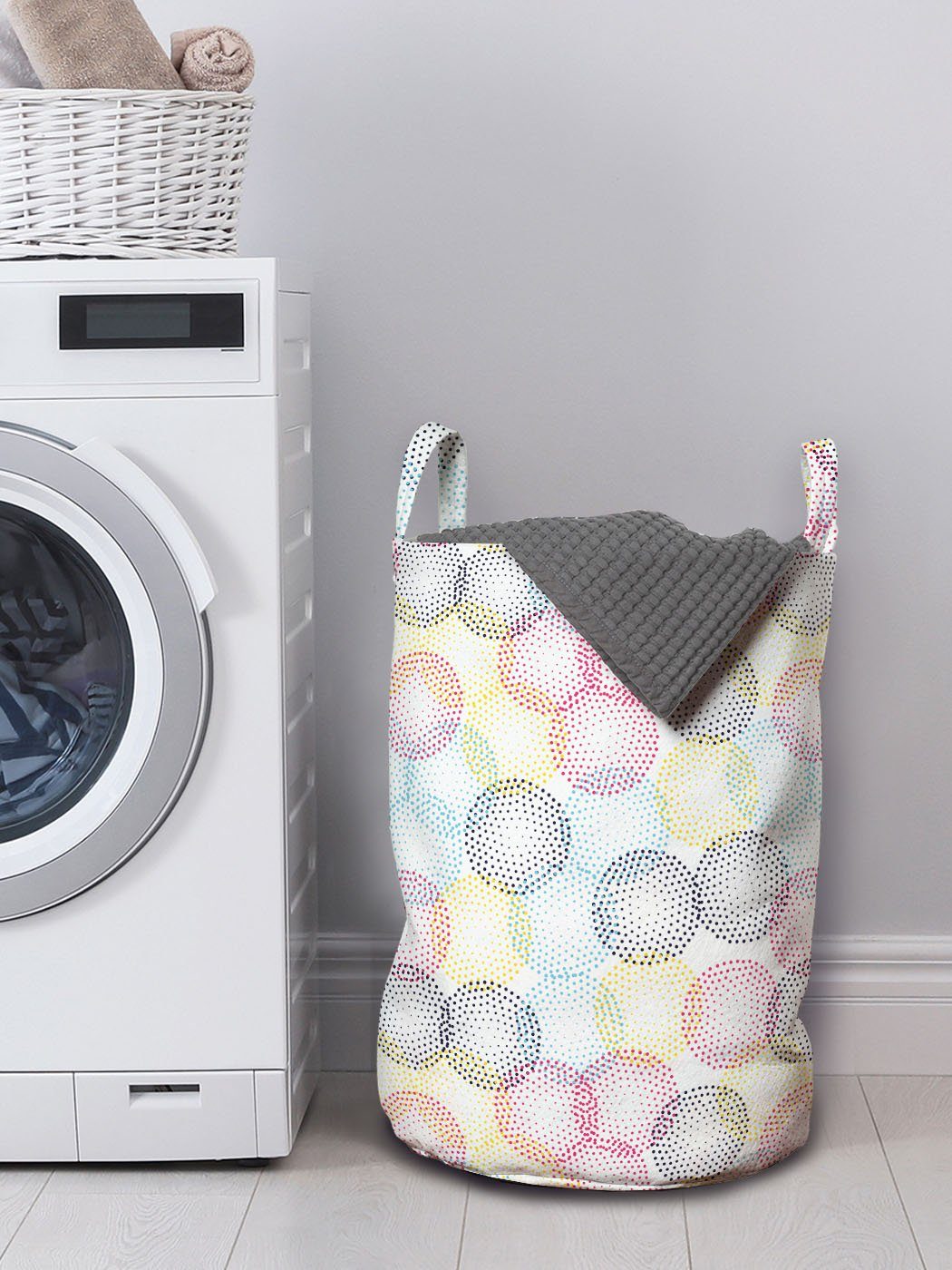 Pointillismus Geometrisch Griffen Kordelzugverschluss für Runden Abakuhaus Moderne Wäschesäckchen Wäschekorb Waschsalons, mit