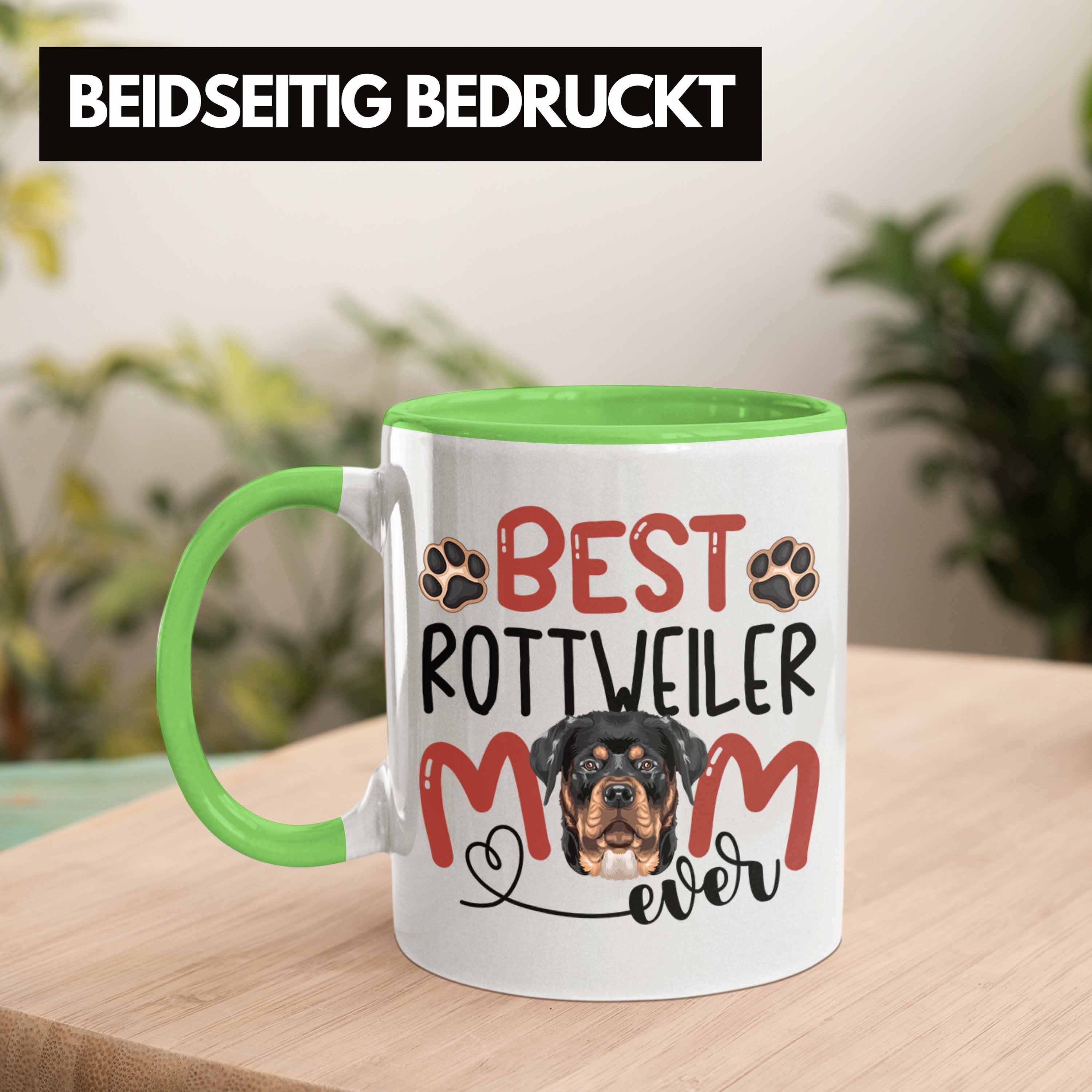 Trendation Tasse Rottweiler Mom Besitzerin Grün Geschenkidee Geschenk Spruch Tasse Lustiger