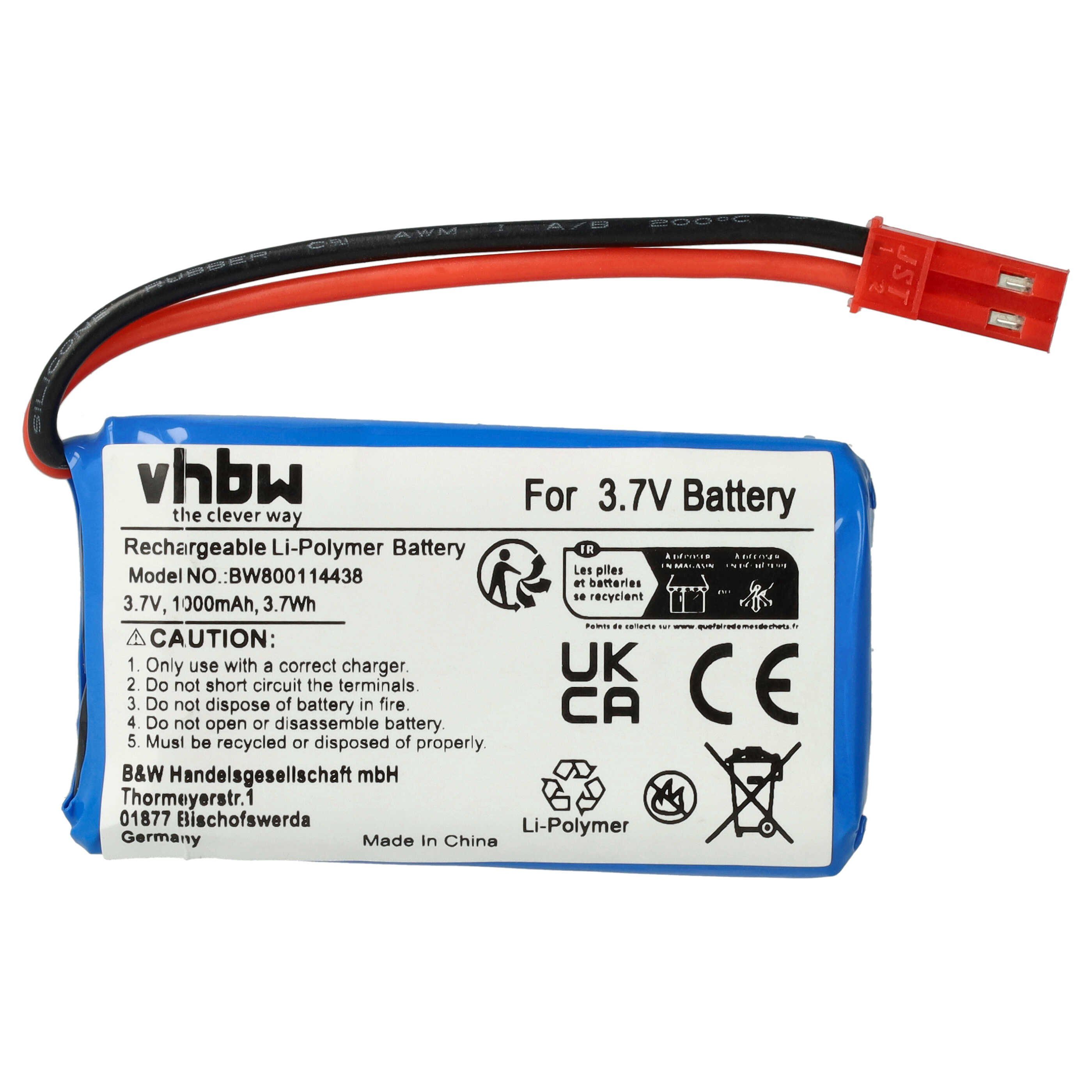 vhbw Akku passend für Quadcopter 20C Modellbau (1000 mAh, 3,7 V, Li-Ion) Drohnen-Akku Akku Li-Ion 1000 mAh (3,7 V, 1 St), Leistungsfähiger Austausch-Akku für Drohne, Wiederaufladbar, Jede