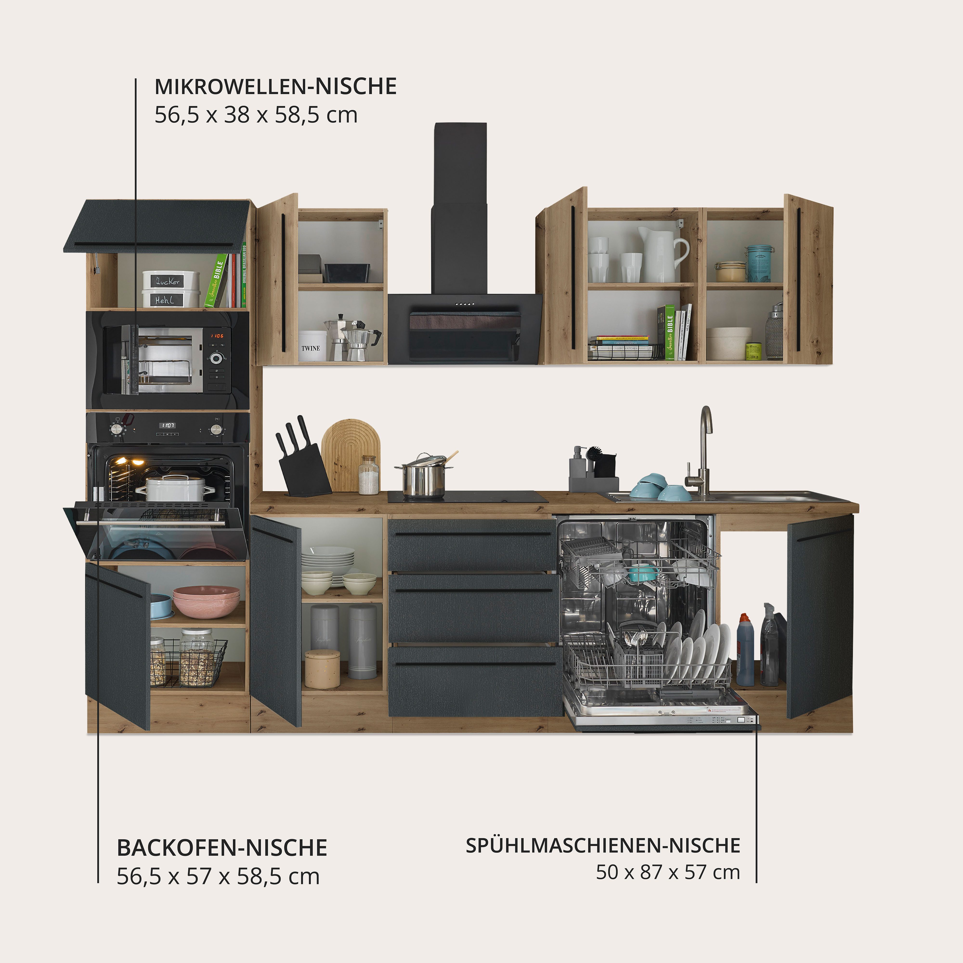 KOCHSTATION Küchenzeile Florida, Breite 280 cm, wahlweise mit E-Geräten,Softclose für Türen/Schubkästen