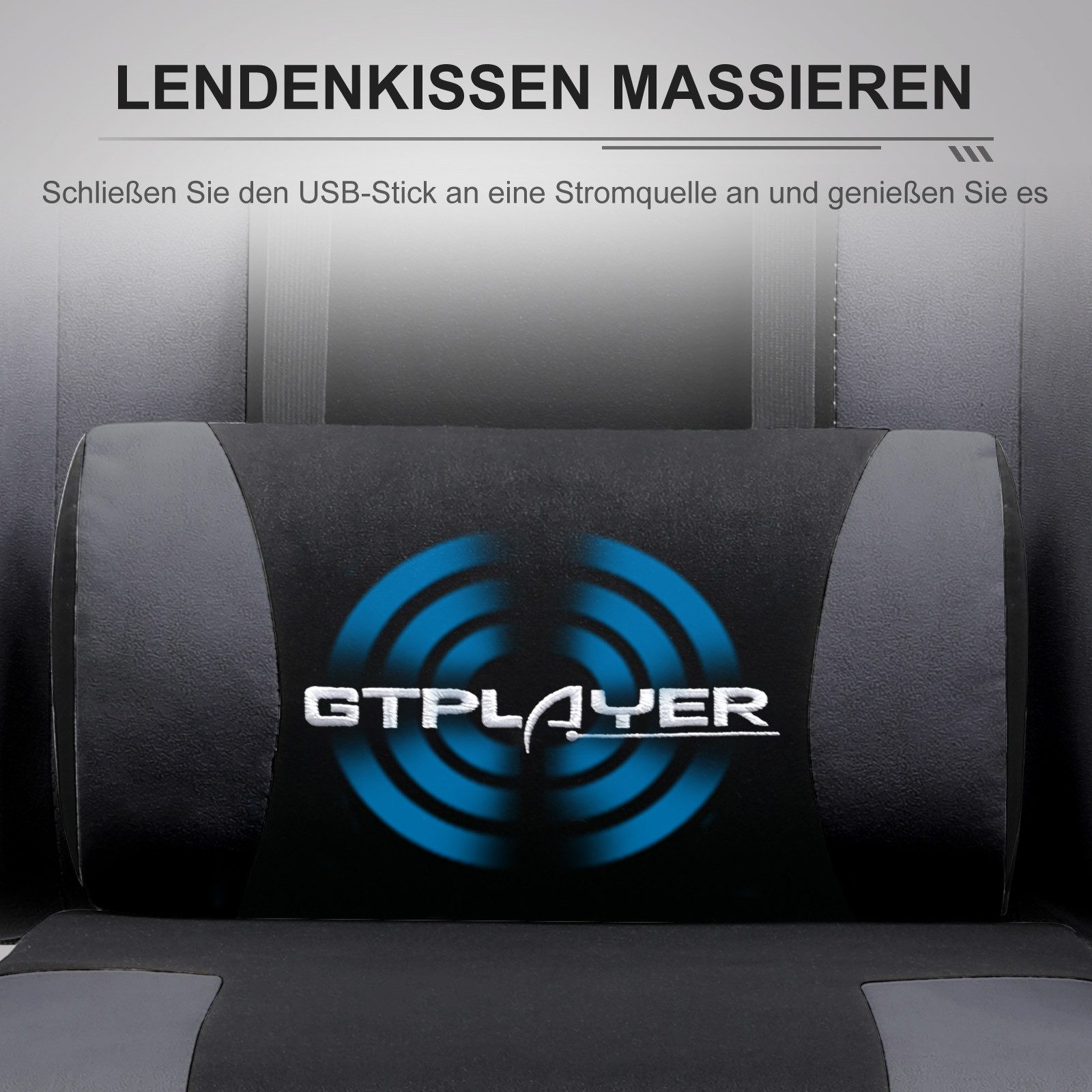 GTPLAYER Gaming-Stuhl Bürostuhl Gaming Stuhl Massage Ergonomischer Gamer Stuhl, mit Massage-Lendenkissen Fußstütze, Kopfstütze – Bild 3 von 5