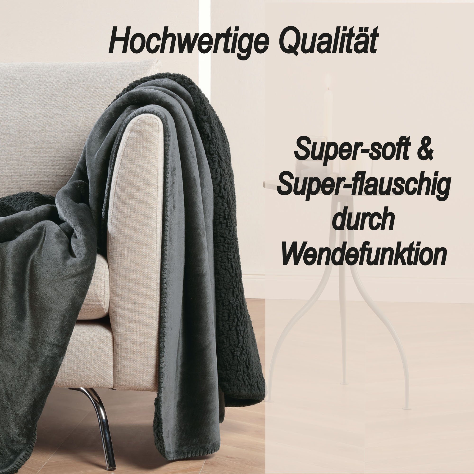 Wohndecke "Teddy Fleece" Wendedecke mit 2 Seiten, Bestlivings, 150x200cm, weiches Flanell, flauschiges Sherpa-Fleece, dichter Stoff – Bild 2 von 5