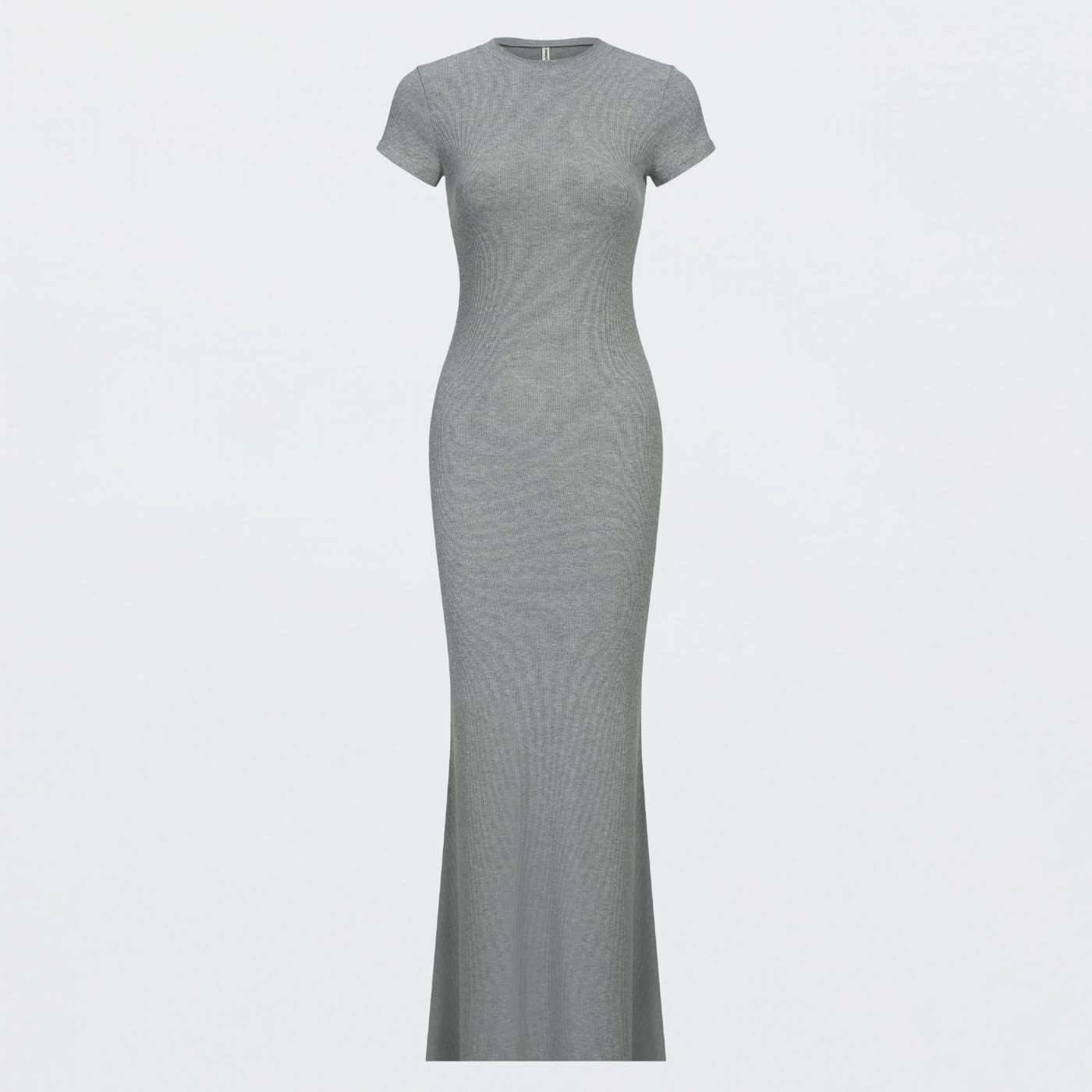 cfab by creamy fabrics Jerseykleid Ribbed T-Shirt Maxikleid-Grey Melange-L günstig online kaufen