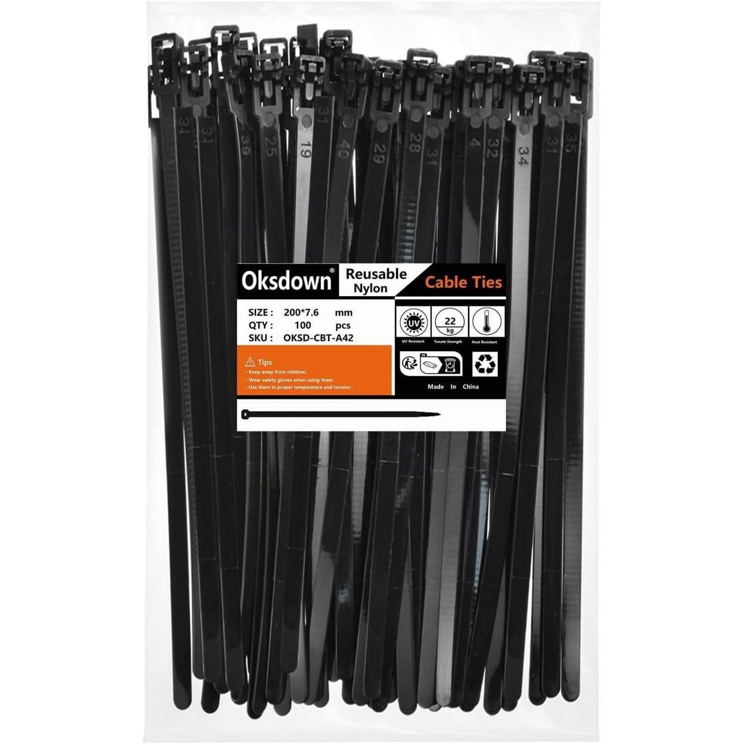 LuxusKollektion Kabelbinder Kabelbinder wiederverschließbar Schwarz 200mm 7.6mm