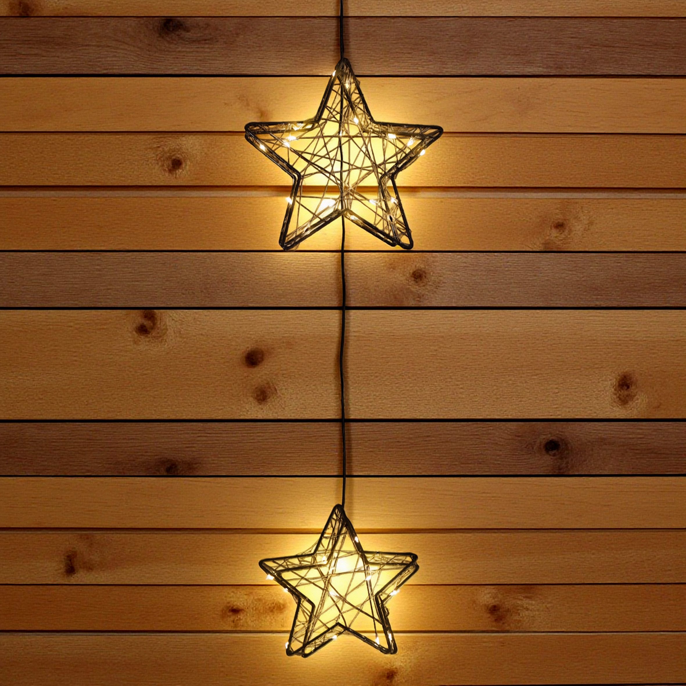 Spetebo LED Stern Metall schwarz 2er Set für Außen batteriebetrieben, Timer, LED fest integriert, warm weiß, IP44 Spritzwasserschutz