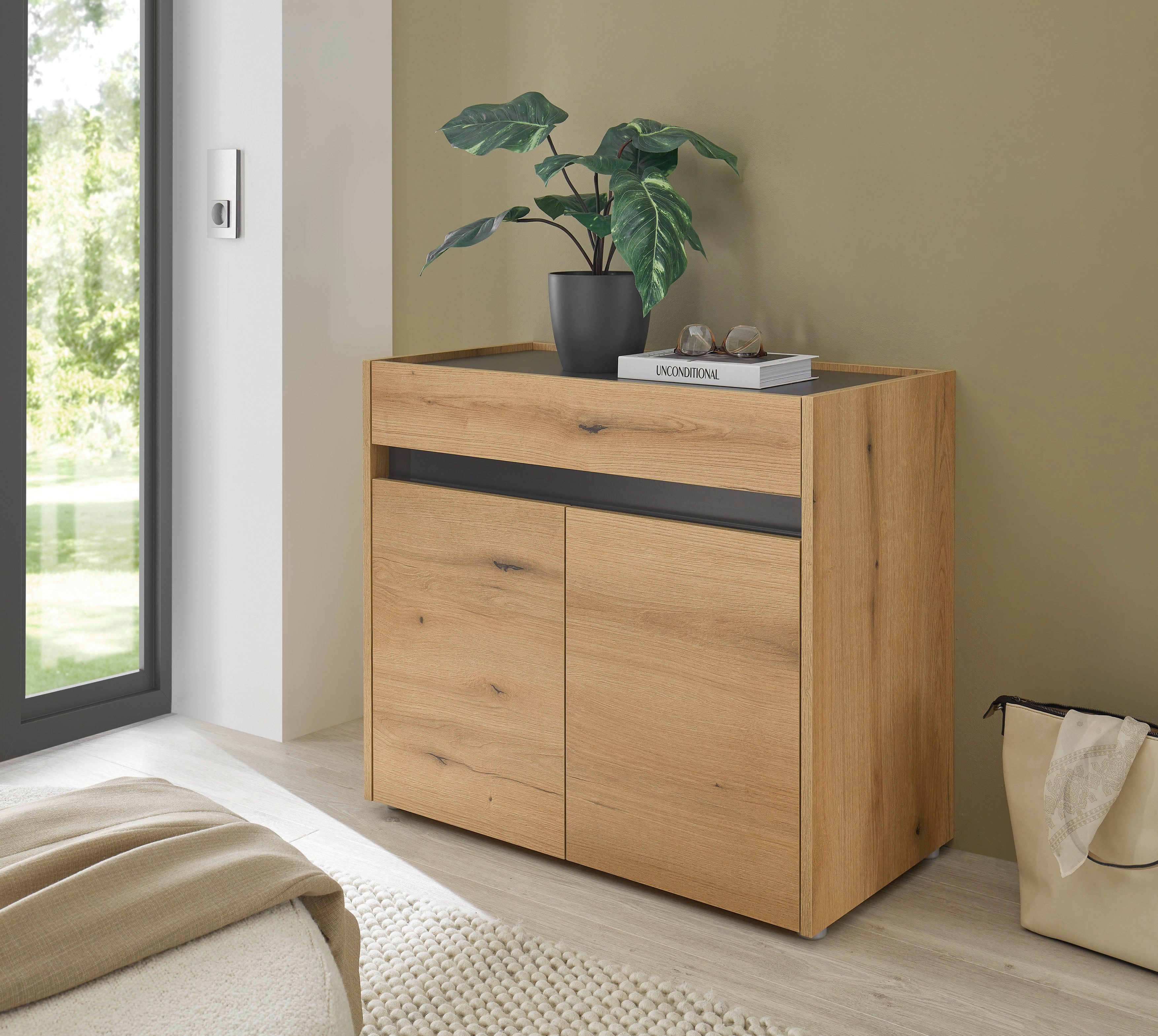 Home affaire Kommode GiRON/CiTY, Schrank in vier Farben, modernes Sideboard, Kommode, in zwei Farben erhältlich, 2 Türen, 1 Schubkasten, 80 cm breit